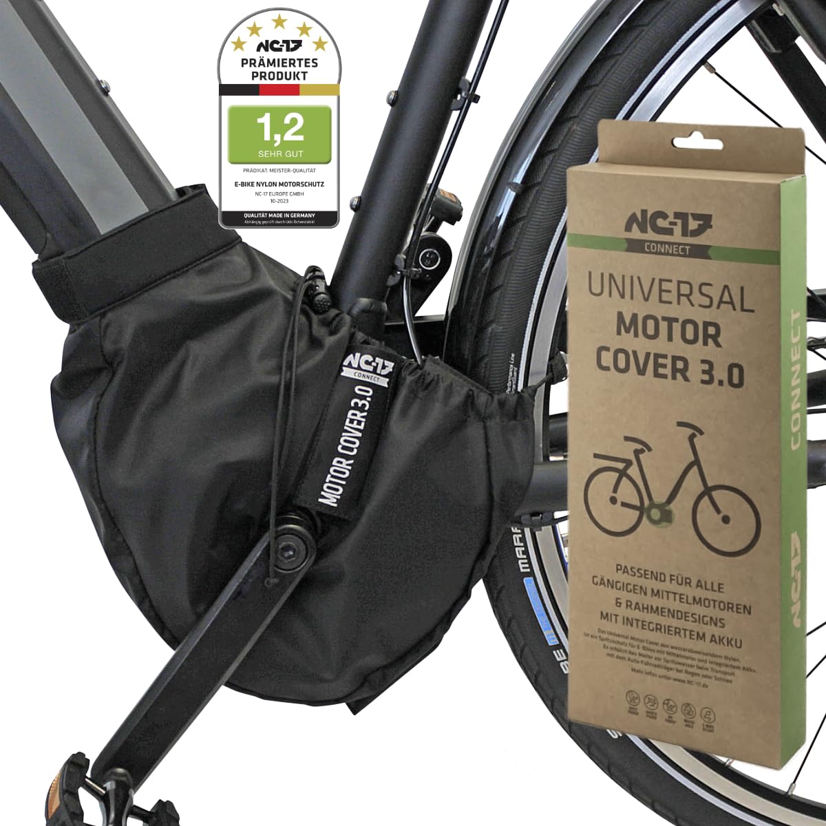 NC-17 Osłona silnika EBike 3.0│Nylon│do wszystkich powszechnie stosowanych modeli silnika środkowego z akumulatorem w dolnej rurze │E Bike ochrona przed deszczem │Transport Protective │Shimano,