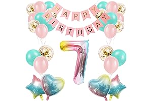7th Birthday Decorations for Girls with Gradient Color and Happy Birthday Banner