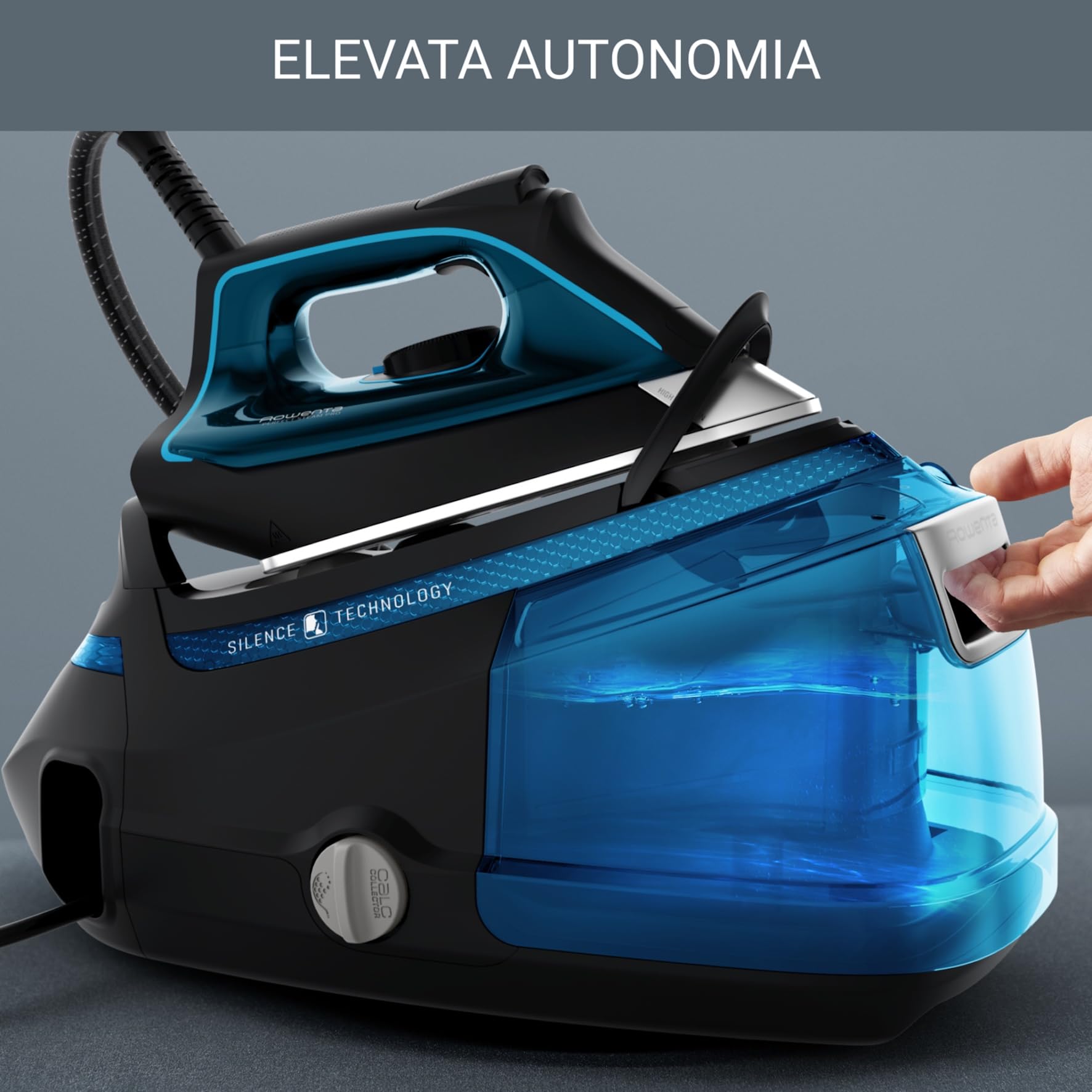 Rowenta Silence Steam Pro DG9222, Ferro da Stiro con Caldaia Silenziosa, 2800W, 1.3 L, Ferro da Stiro a Vapore 7.5 bar, 480 g/min, Colore Nero/Blu