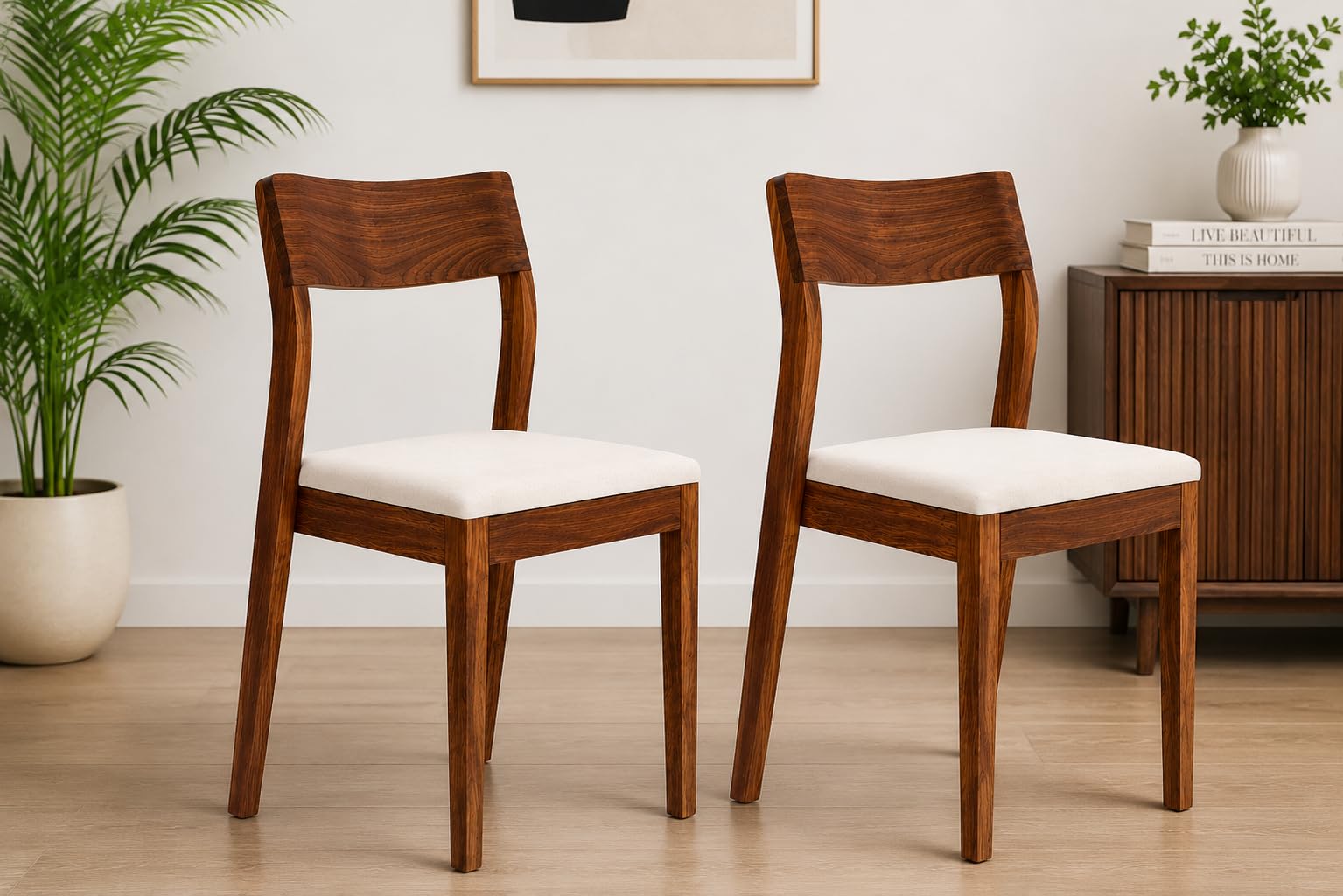 Genuine Decor Set of 2 Rosewood Dining Chairs – Rustic Teak Brown Finish, Solid Wood, No Cushion, Perfect for Dining Room, Living Room, Bedroom (Cushion White)-image-18