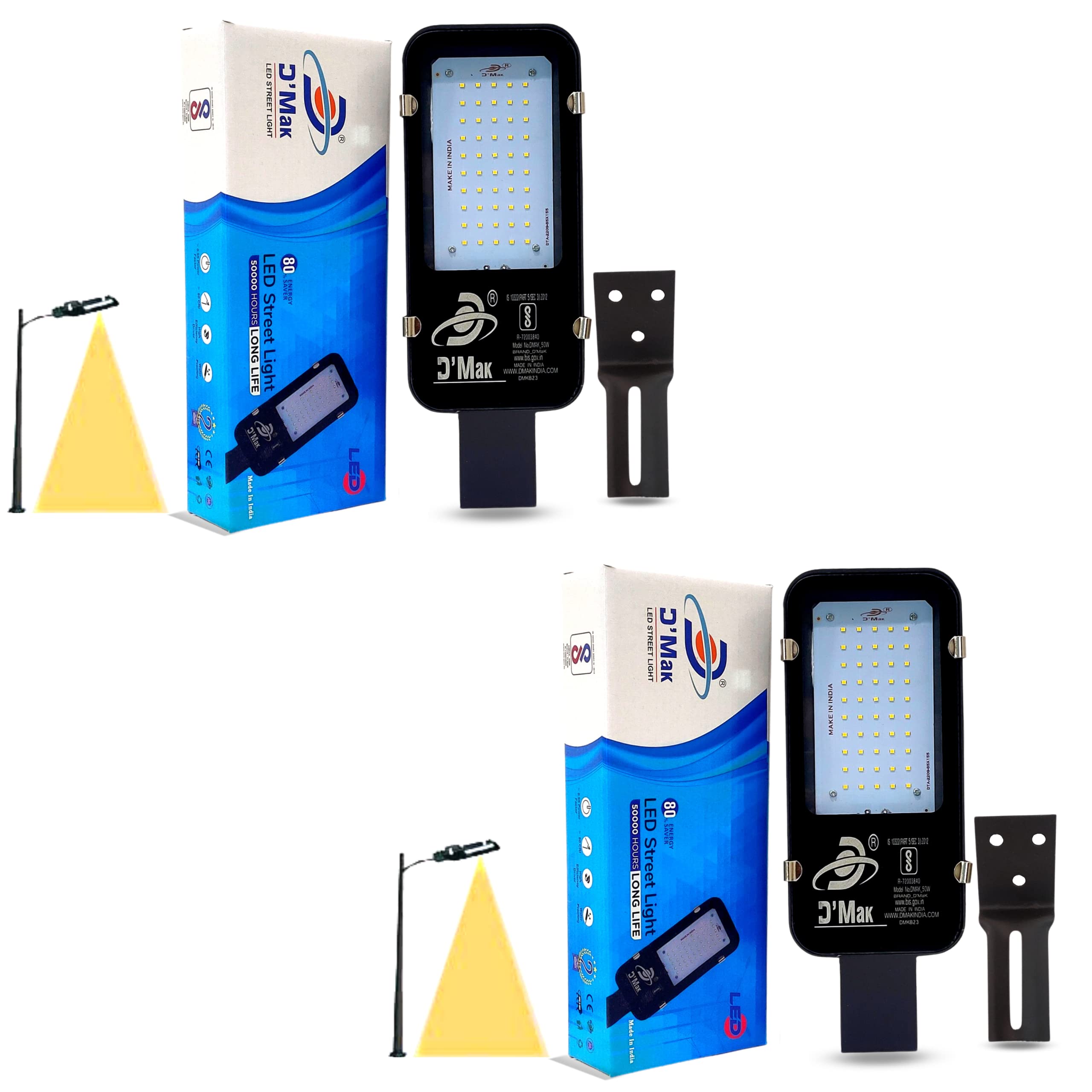 DMAK Multi Traders LED Street Light Warm White Focus Grey Body Waterproof IP65 for Outdoor Purposes (50W LED Street Light, Pack of 2)