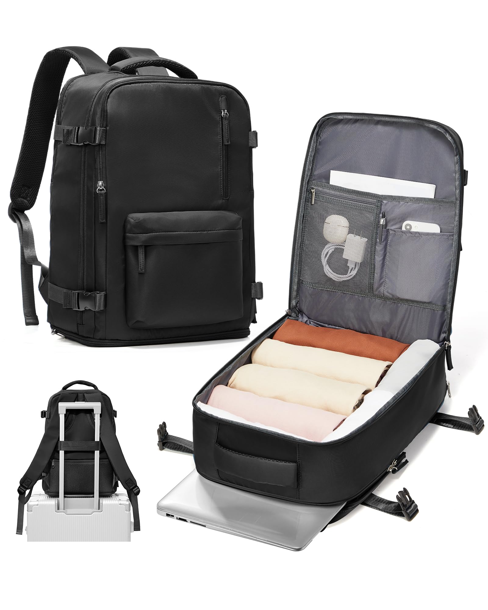 Carry on Travel Backpack for Women Men Airline Approved 20l Travel Backpack Personal Item Lightweight Backpack Traveling Anti Theft de Viaje,Black