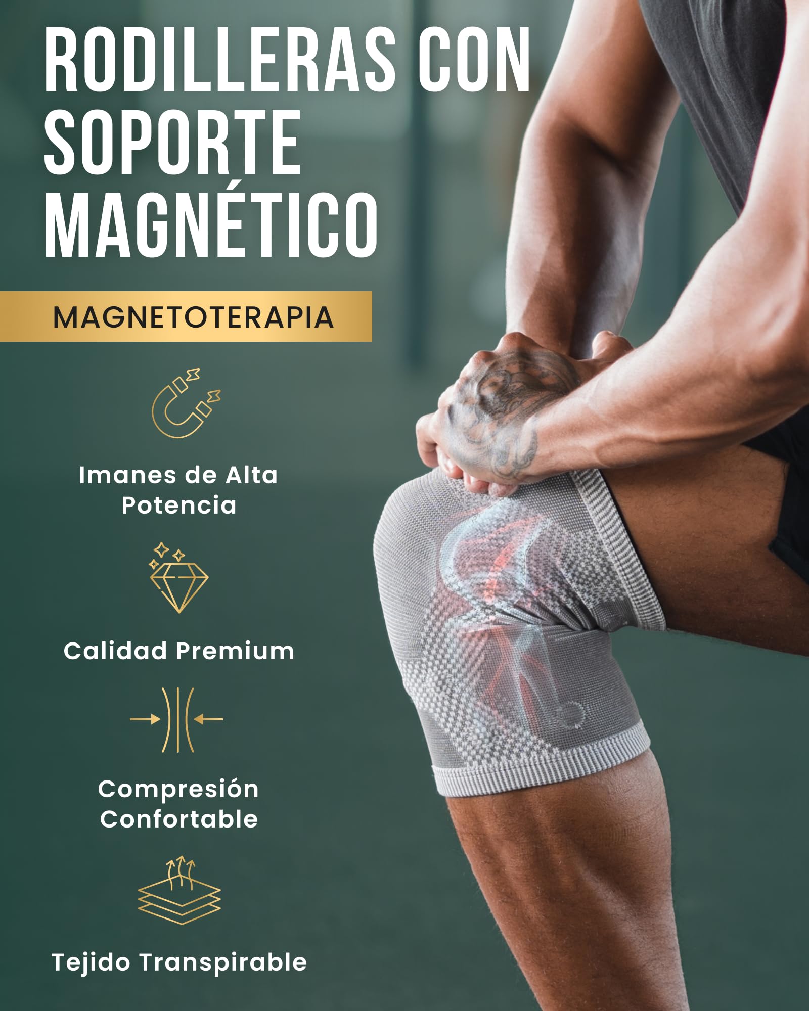 MagnetRX® Rodillera Compresión Magnética - Pack de 2 Rodilleras Ortopédicas con 17 Imanes de Neodimio para el Dolor de Rodilla Tendinitis y Artritis - Sujeción Rodilla con Magnetoterapia - Talla L