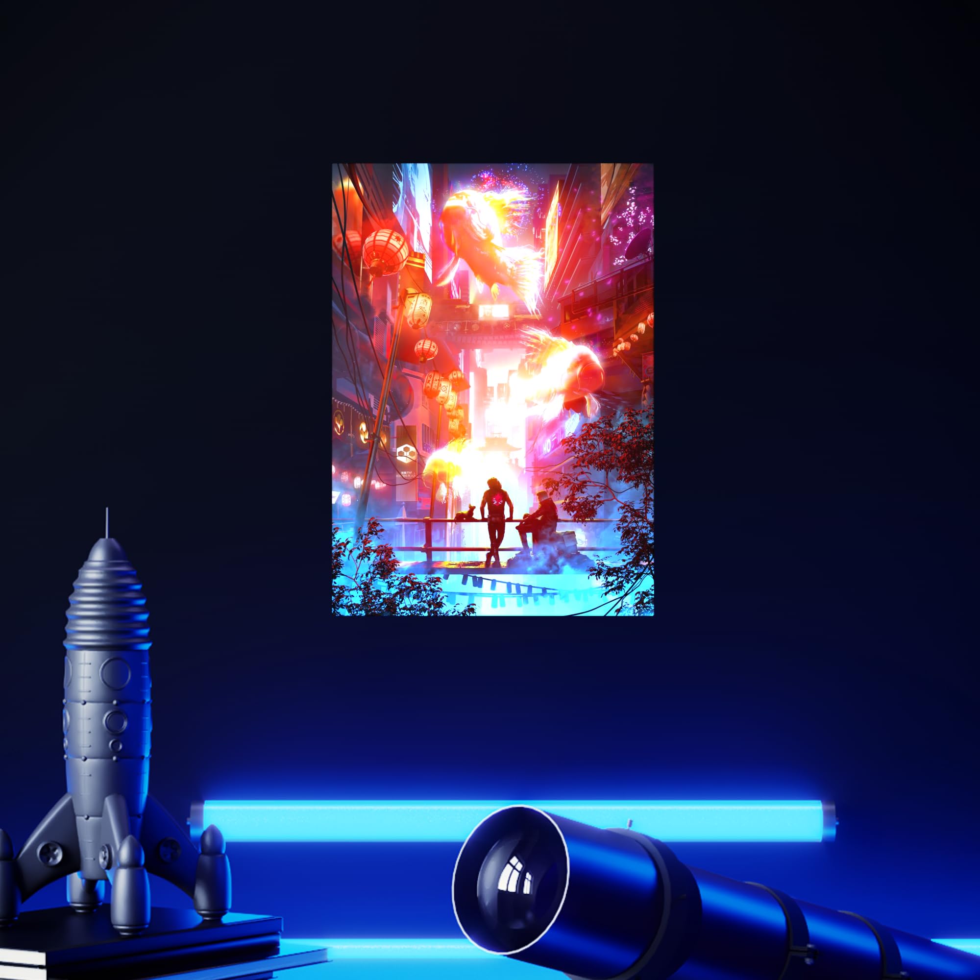 Displate Metallposter, Cyberpunk 2077 Merchandise - Festive at Night City, Wandbilder Schlafzimmer, Wanddeko, Geschenk, Wanddekoration Wohnzimmer, Poster 45 cm x 32 cm