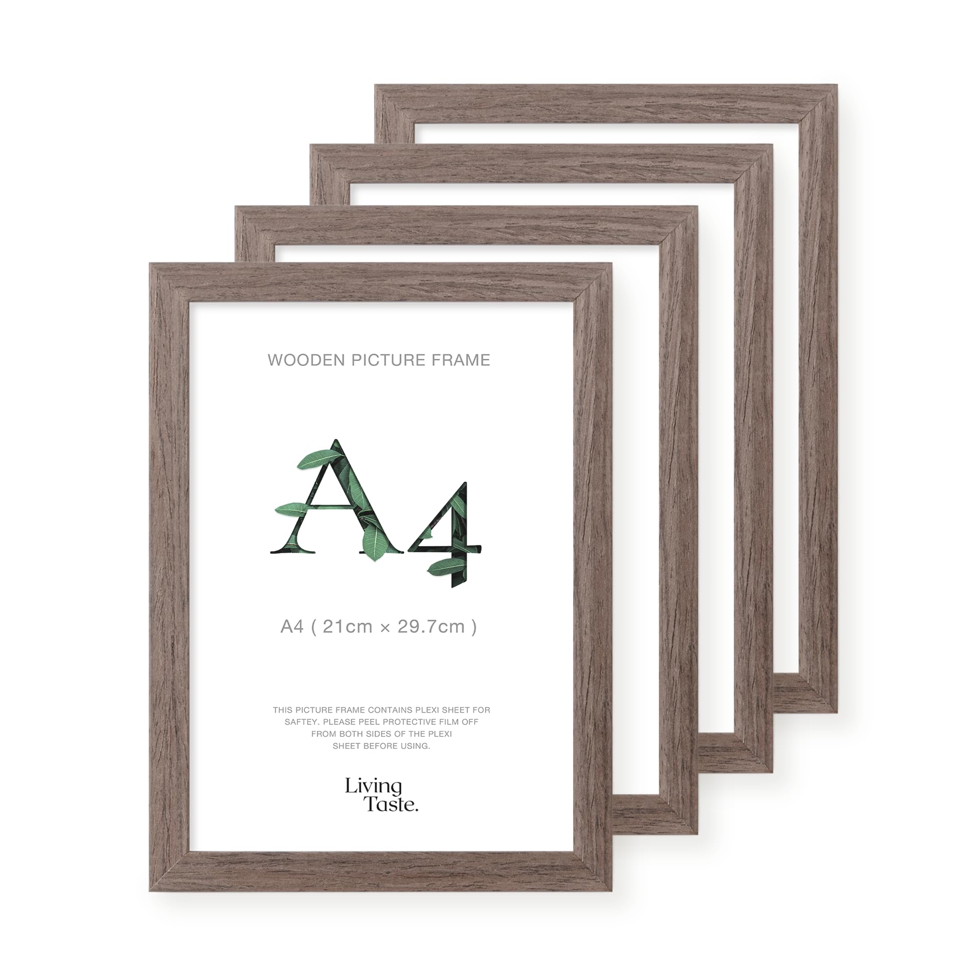 Livingtaste Dark Oak A4 Picture Frame 21X29.7 Cm Finish With Acrylic Front, 4 Pack, Ideal Certificates & Diplomas, Documents In Office Or Home
