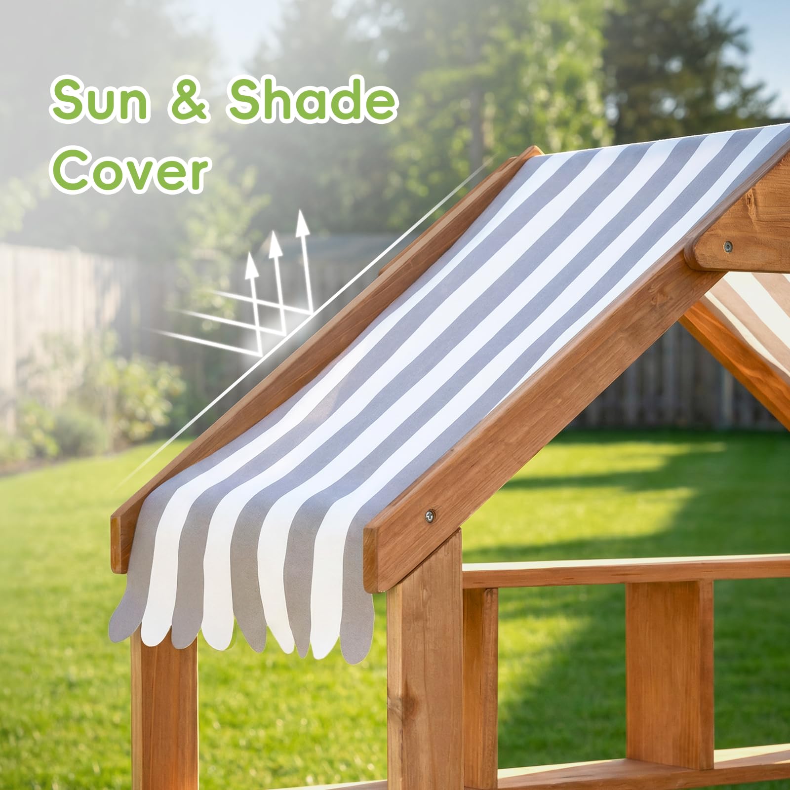 OOOK Outdoor Spielküche, Große Matschküche Outdoor aus Holz, Gartenspielküche mit Gartenspüle, Töpfen, Herd, Pflanztöpfe und Gartenwerkzeugen, Spielzeugküche für Kinder 3+