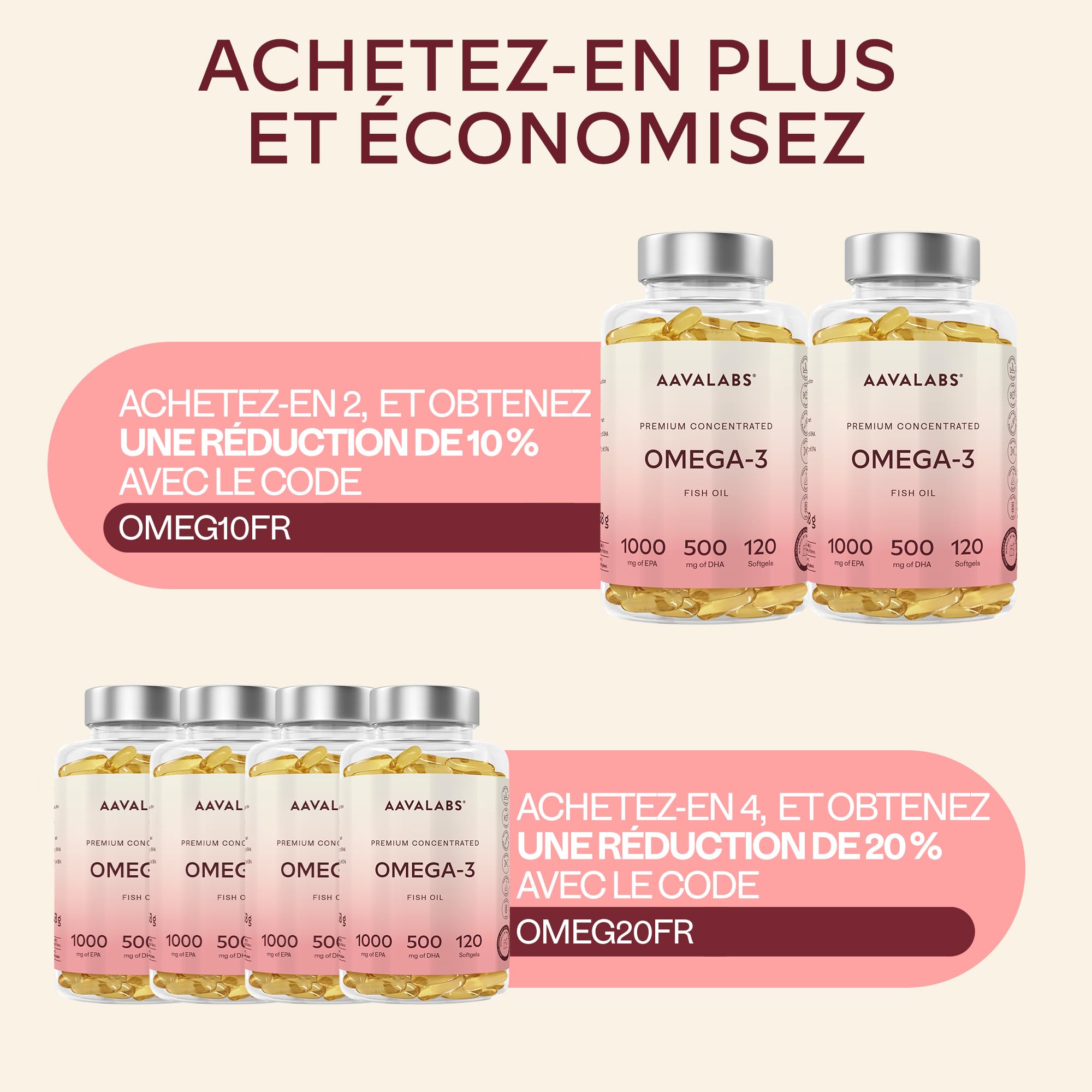 Omega 3 DHA EPA Huile de Poisson Sauvage 2000mg: 1000mg EPA + 500mg DHA par dose (2 gélules) - Complement Alimentaire Omega3 Fish Oil Concentration Pure et Forte en Oméga 3 et Vitamine E - 120 Gélules