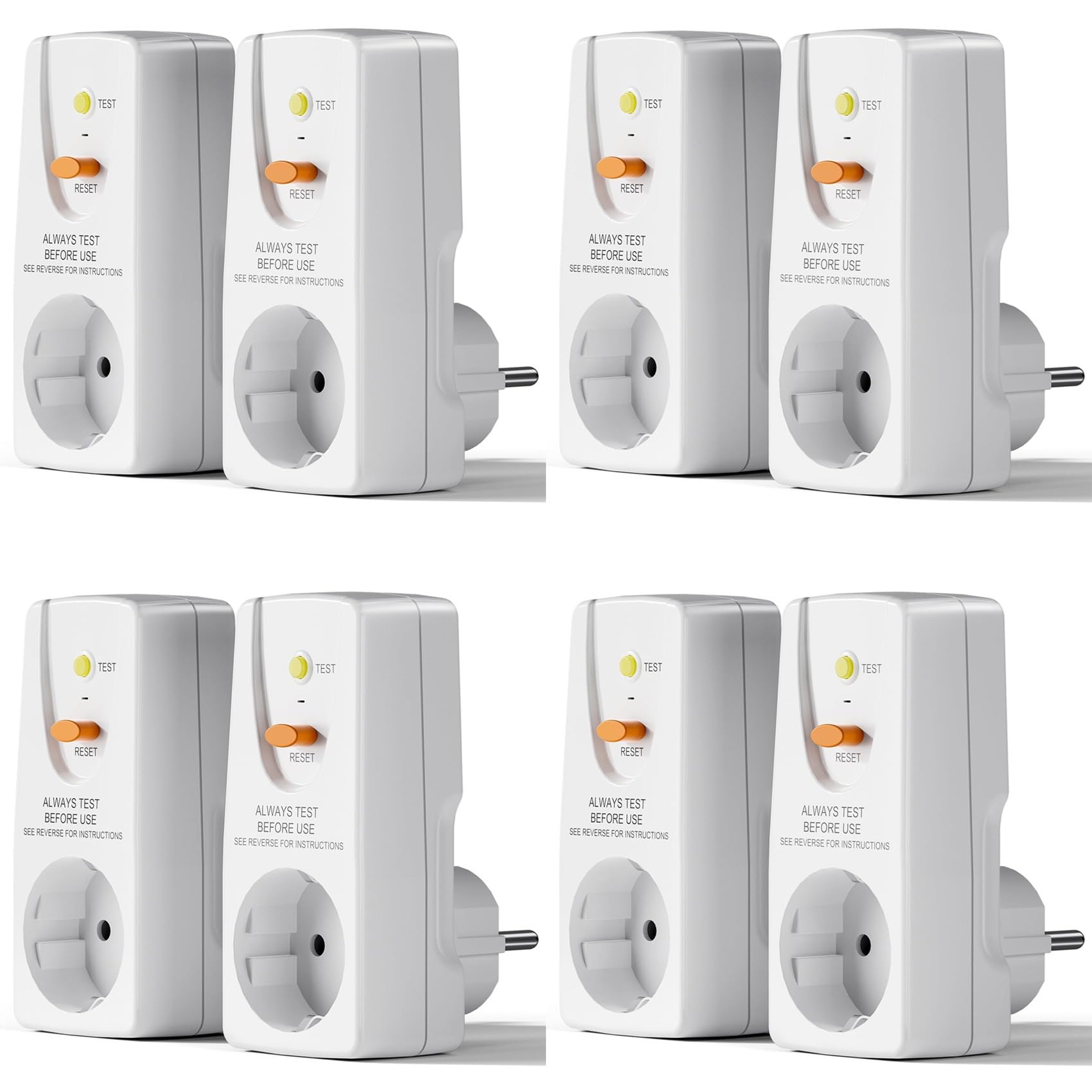 Paquete de 8 Enchufes de Protección Fugas GFCI de 16 A, RCD, Disyuntor Doméstico, Interruptor de Corte, Enchufe de Protección Personal, Enchufe de la UE