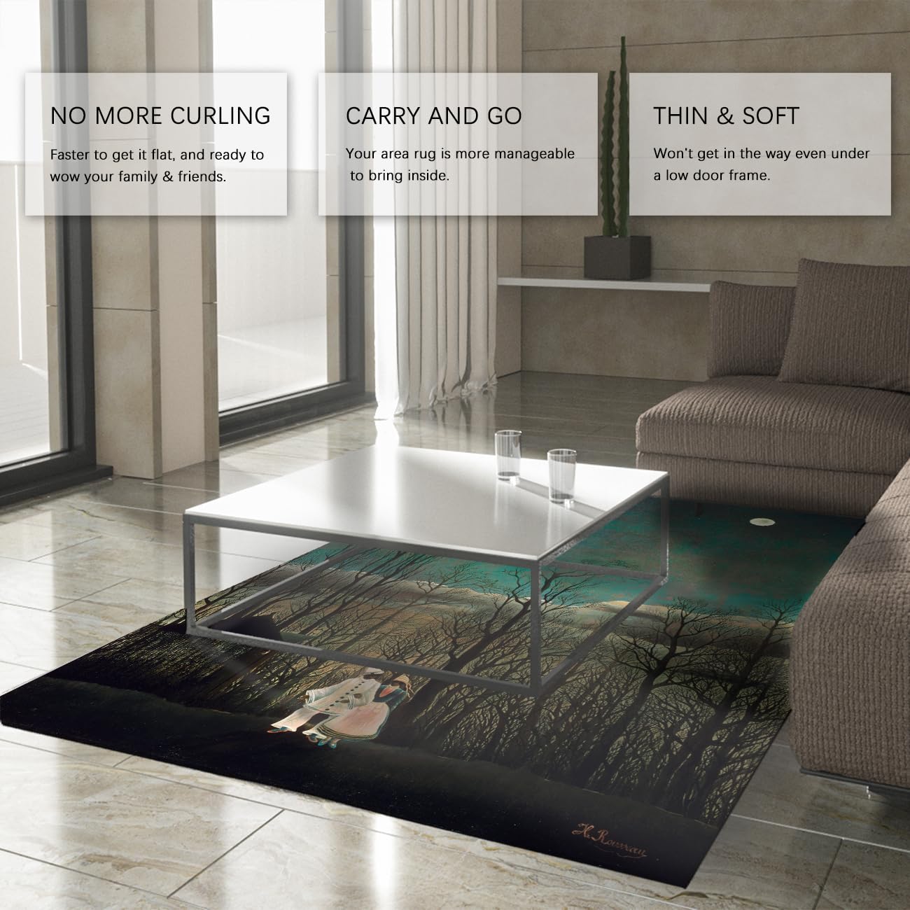 Tapis 200x300cm Forêt Sombre Vintage Grande à Poils Courts