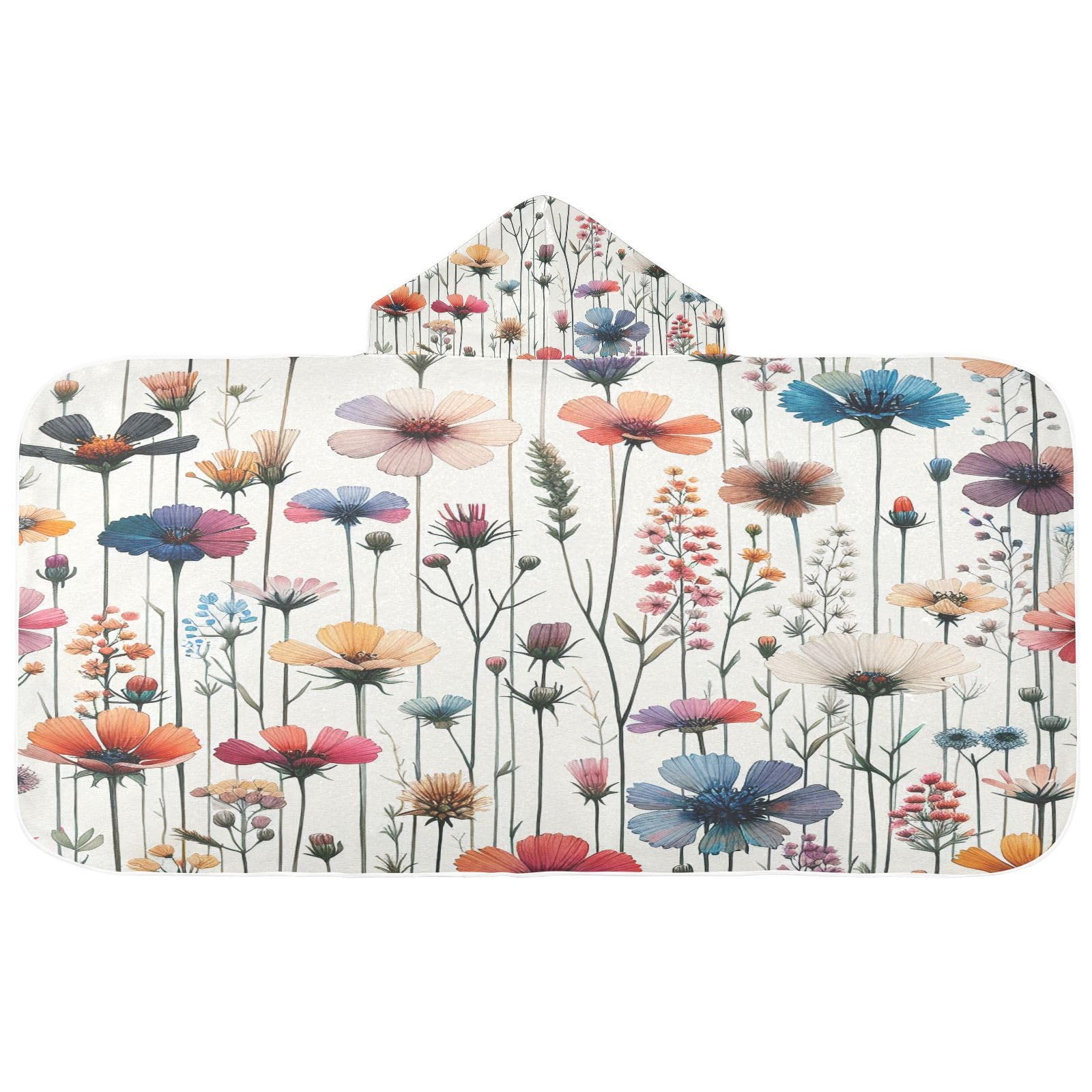 Kigai Vintage Flowers Hooded Beach Towel for Kids Soft Absorbent Quick Dry Bath Towel with Hood Lightweight Toddler Shower Pool Bath Wrap for Boys Girls