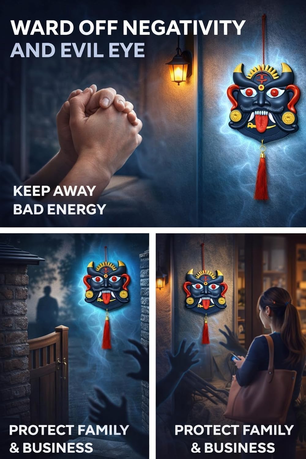 Evil Eye Wall Hanging Nazar Battu, Hand-Painted Drishti Bommai Door Decoration, Multicolor Protective Charm for Home Entrance, Office, Shop, Gate, Large