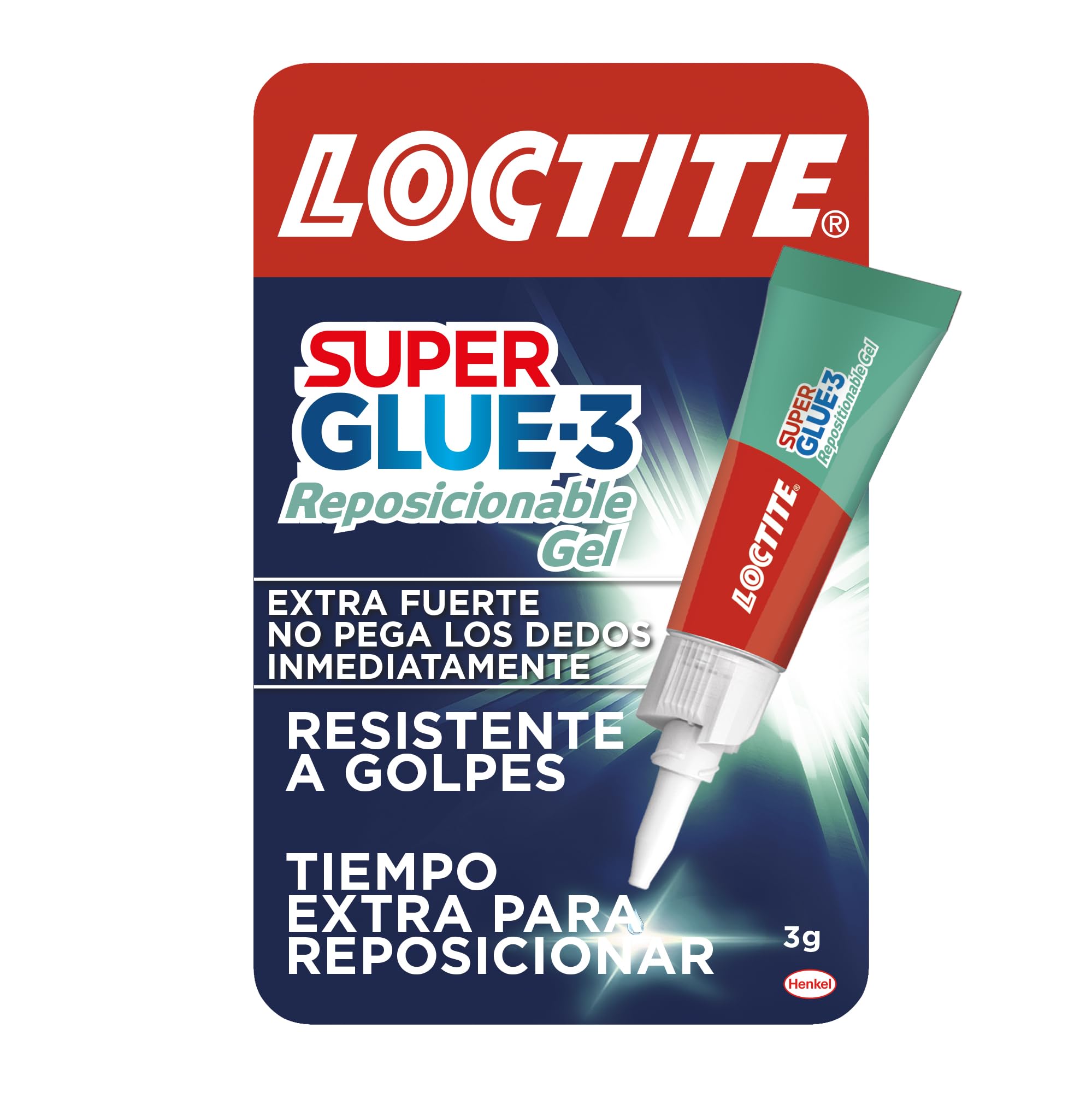 Loctite Super Glue-3 Gel Reposicionable, pegamento extrafuerte con tiempo extra para reposicionar, pegamento fuerte multiusos para reparaciones y manualidades, 3 g, transparente