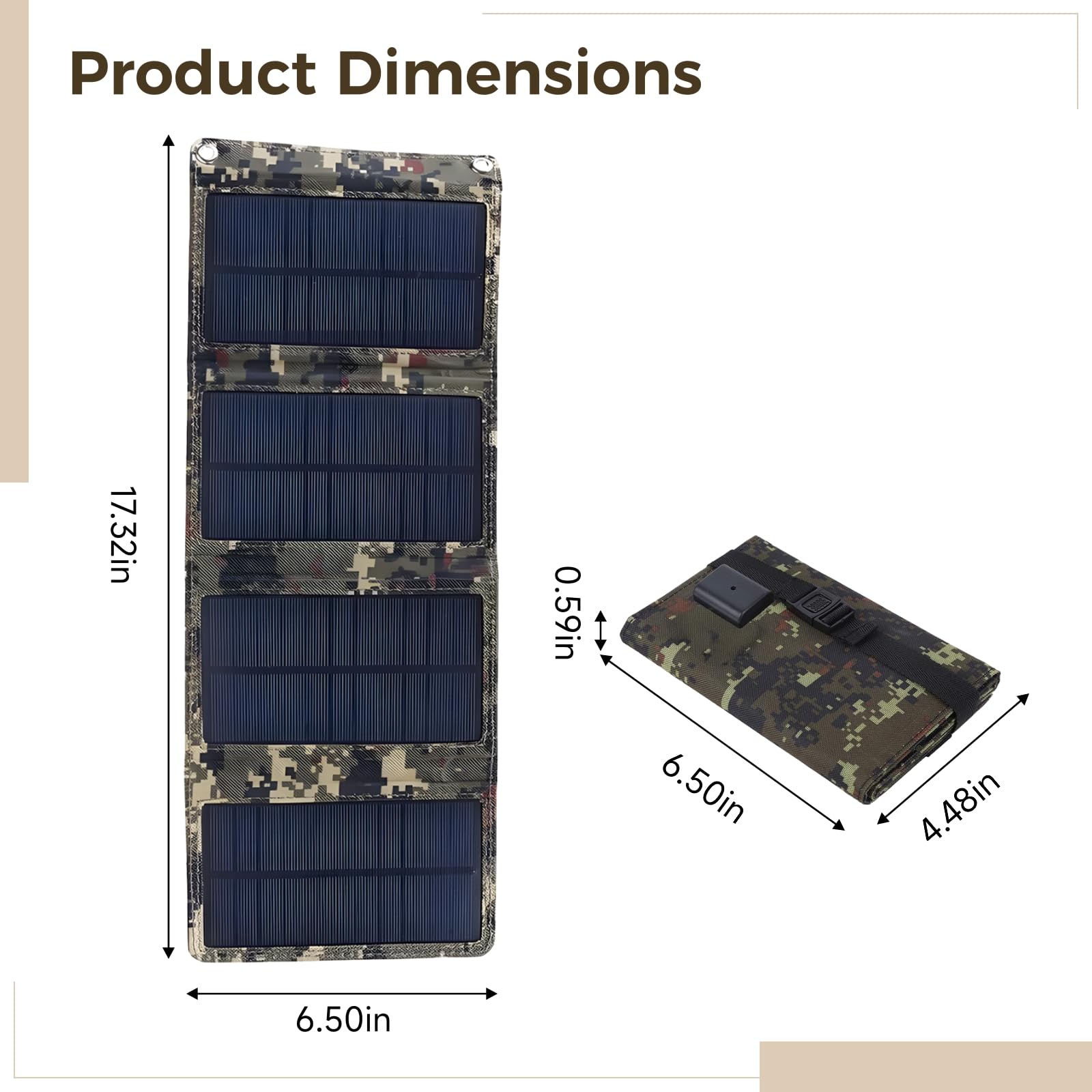 Składana zewnętrzna ładowarka solarna 20 W, kompaktowa torba do ładowania słonecznego, silikon monokrystaliczny, wyjście USB, zawiera 2 karabińczyki, do wędrówek, kempingu i aktywności na świeżym