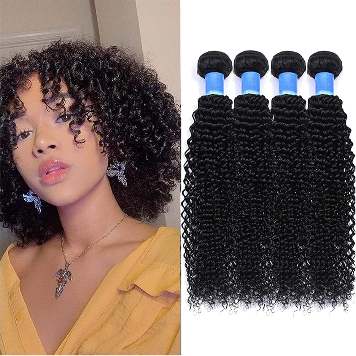 4 Bundles Curly Brazilian Weaves - 24 Inches - Brazilian Hair Bundles - 50g/bundle (200g Total)-Natural Virgin Human Hair Bundles