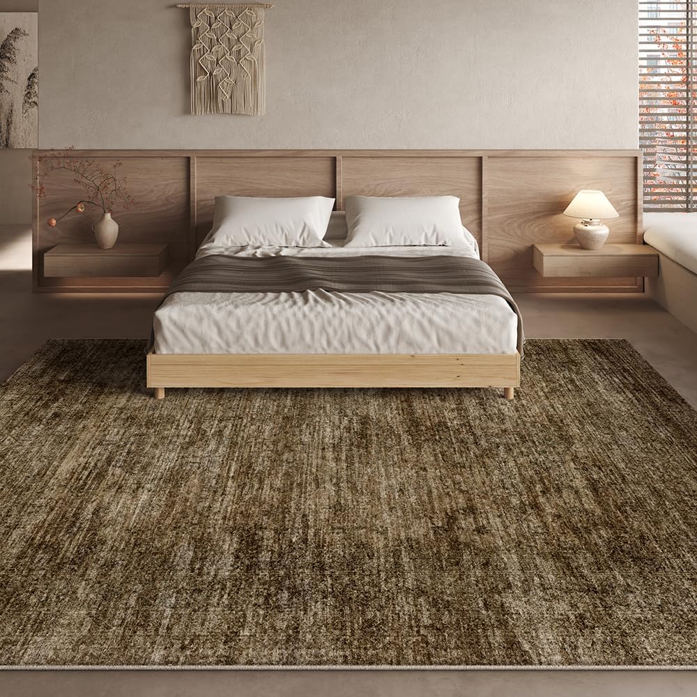 Area Rug 8x10 Washable Rug/Machine Washable Brown Vintage Traditional Floor Cover Foldable Thin Retro Style Indoor Distressed Non-Slip Carpet Bedroom Living Room Kitchen Office