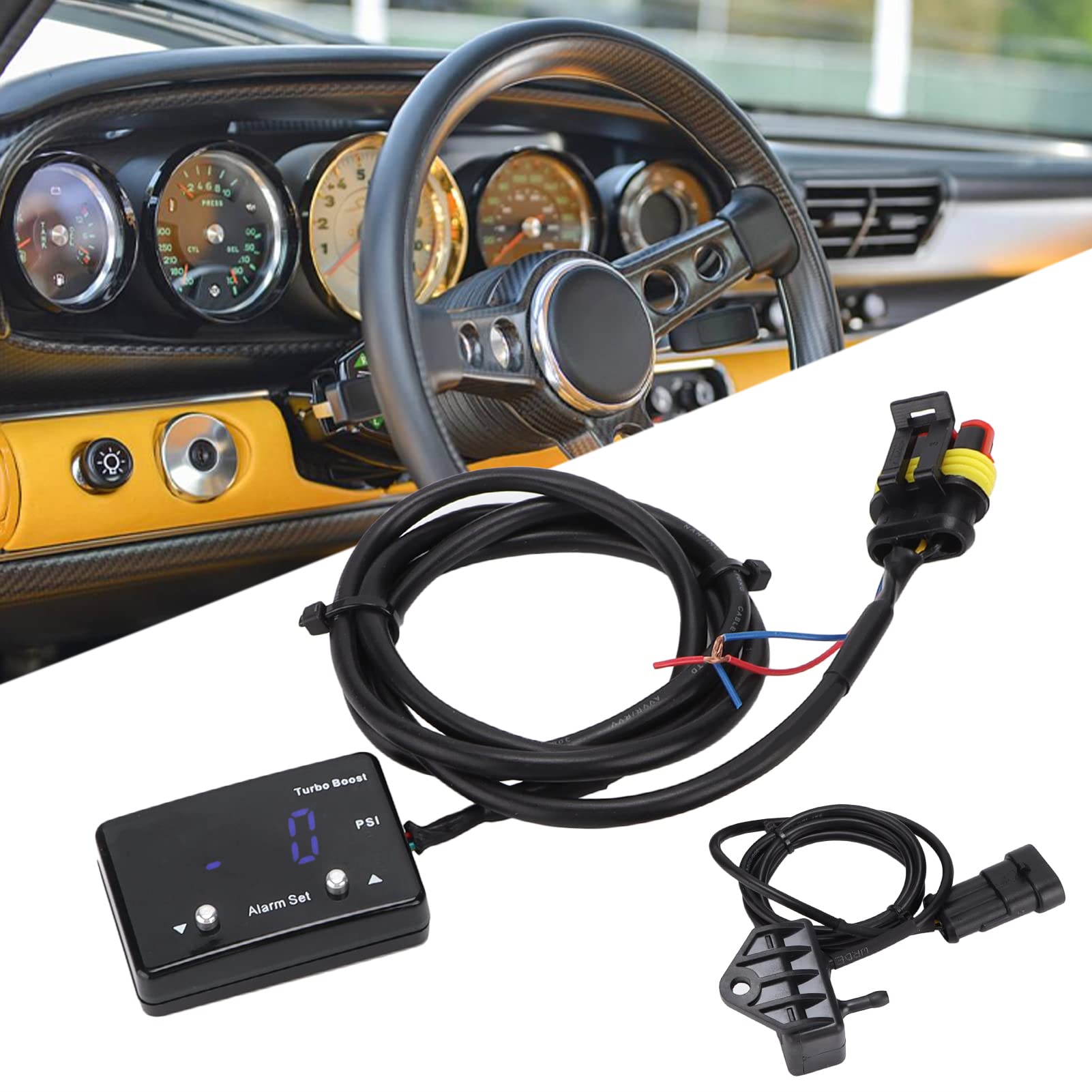 Cyfrowy Wskaźnik Doładowania, Cyfrowy Wskaźnik Temperatury Turbo Boost 12 V – 14 do 40 PSI Niebieska Dioda LED, Uniwersalna do Pomiaru Ciśnienia Podciśnieniowego