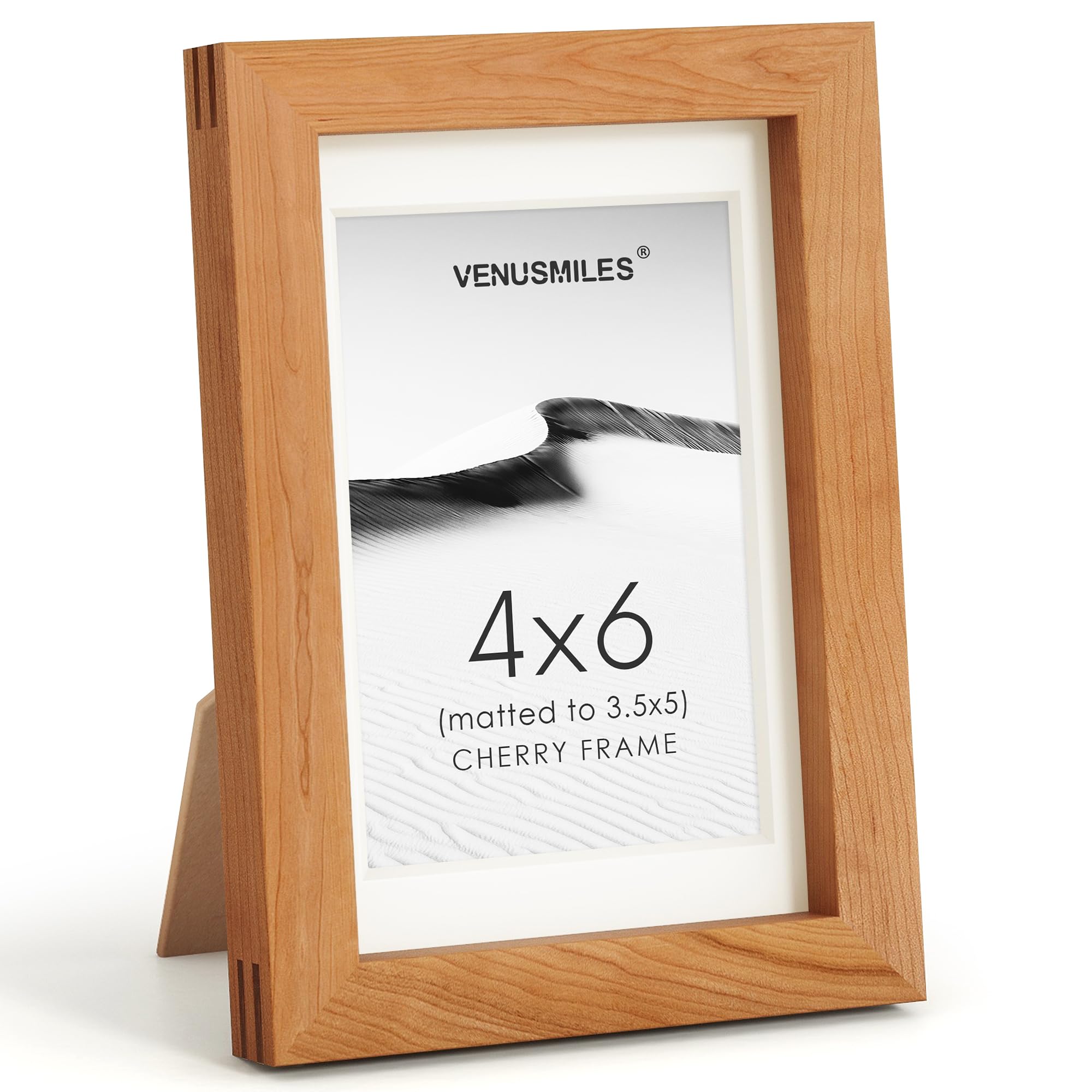 4x6 Picture Frame, USA-Sourced Natural Cherry Wood Photo Collage Frame with HD Tempered Glass, Modern Simple 4 x 6 Wooden Frame Matted to 3.5x5, Gallery Wall Frames for Art, Wall or Tabletop Display