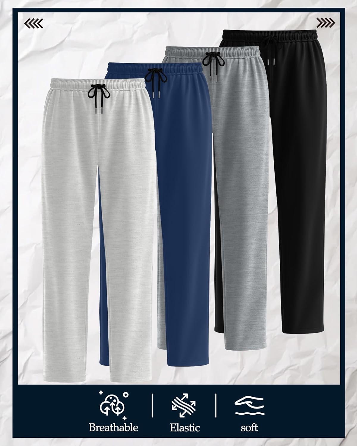 4 Pack Men's Sweatpants Open Bottom with Pockets Drawstring Athletic Lounge Joggers Baggy Workout Pants - Image 3