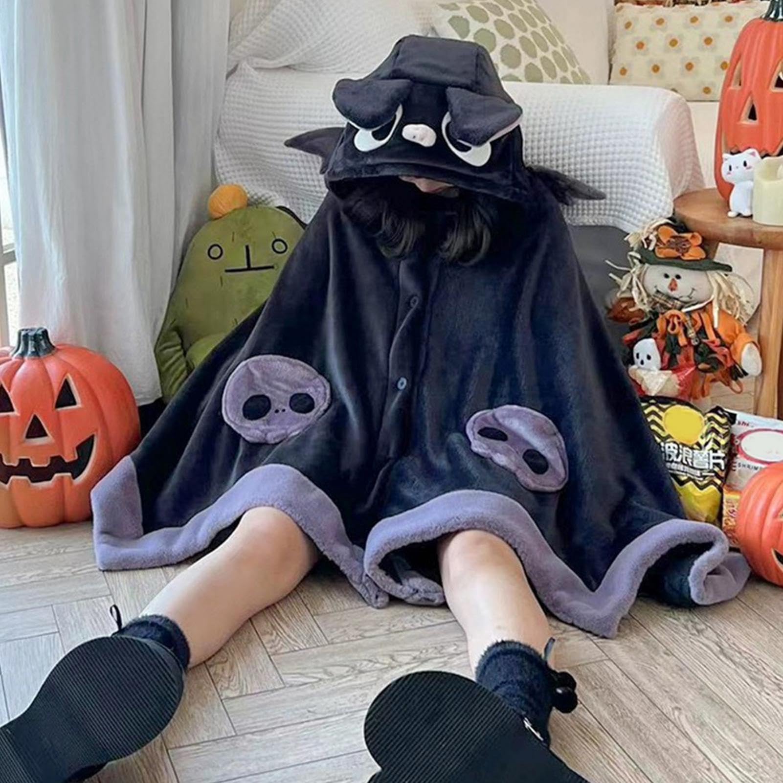 Koc do noszenia na zamówienie, uroczy koc nietoperz, bluza z kapturem, odzie? unisex, niestandardowe akcesoria, rozpieszczony i przytulny koc do drzemki, ?kki ze skrzyd?ami demona, Halloween,