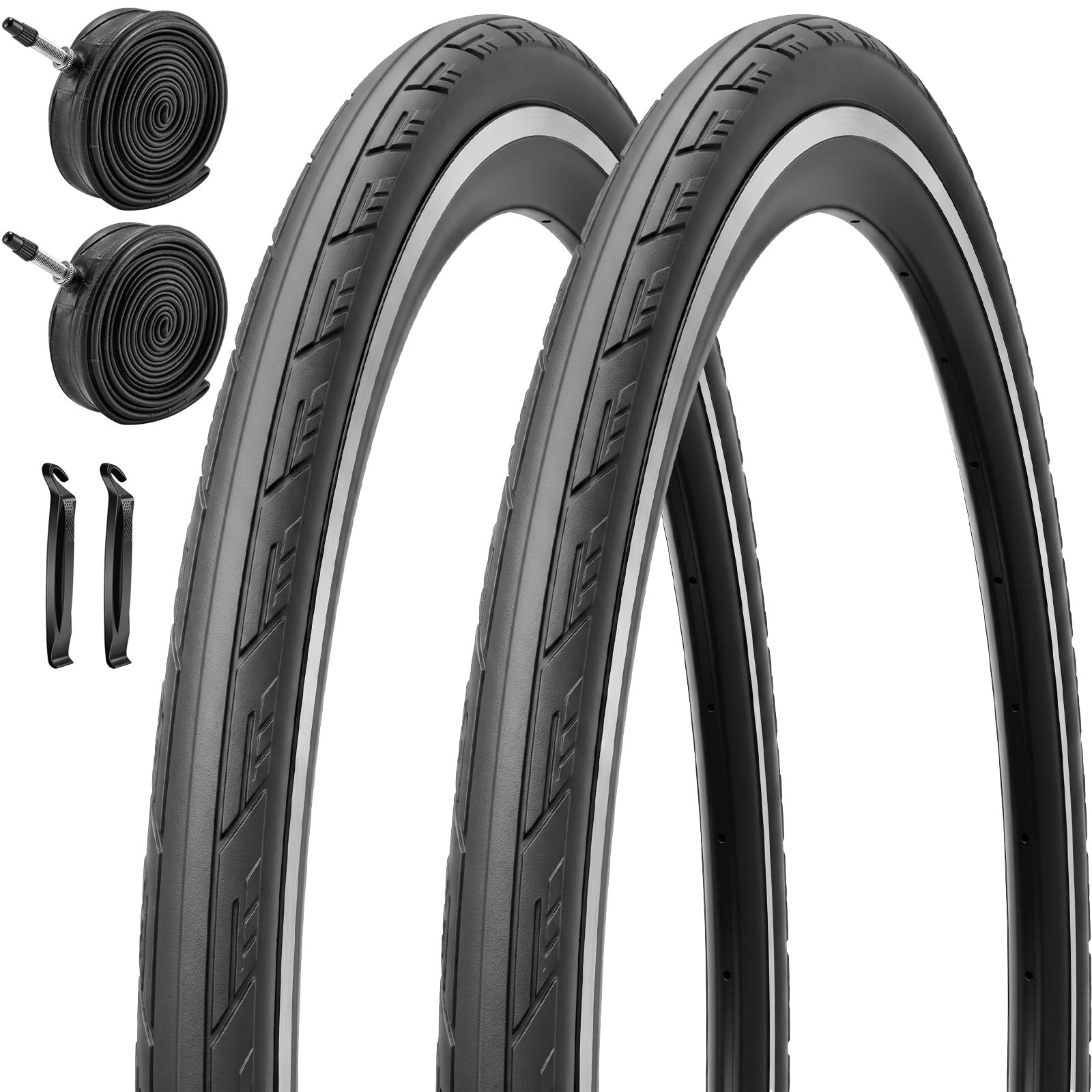 1 or 2 Pack 700X23C/25C/28C/35C Road Bike Tires with or Without 2 Inner Tubes Presta Valve and 2 levers for City Commuter Road Pavement Garden Trail Bike Tires
