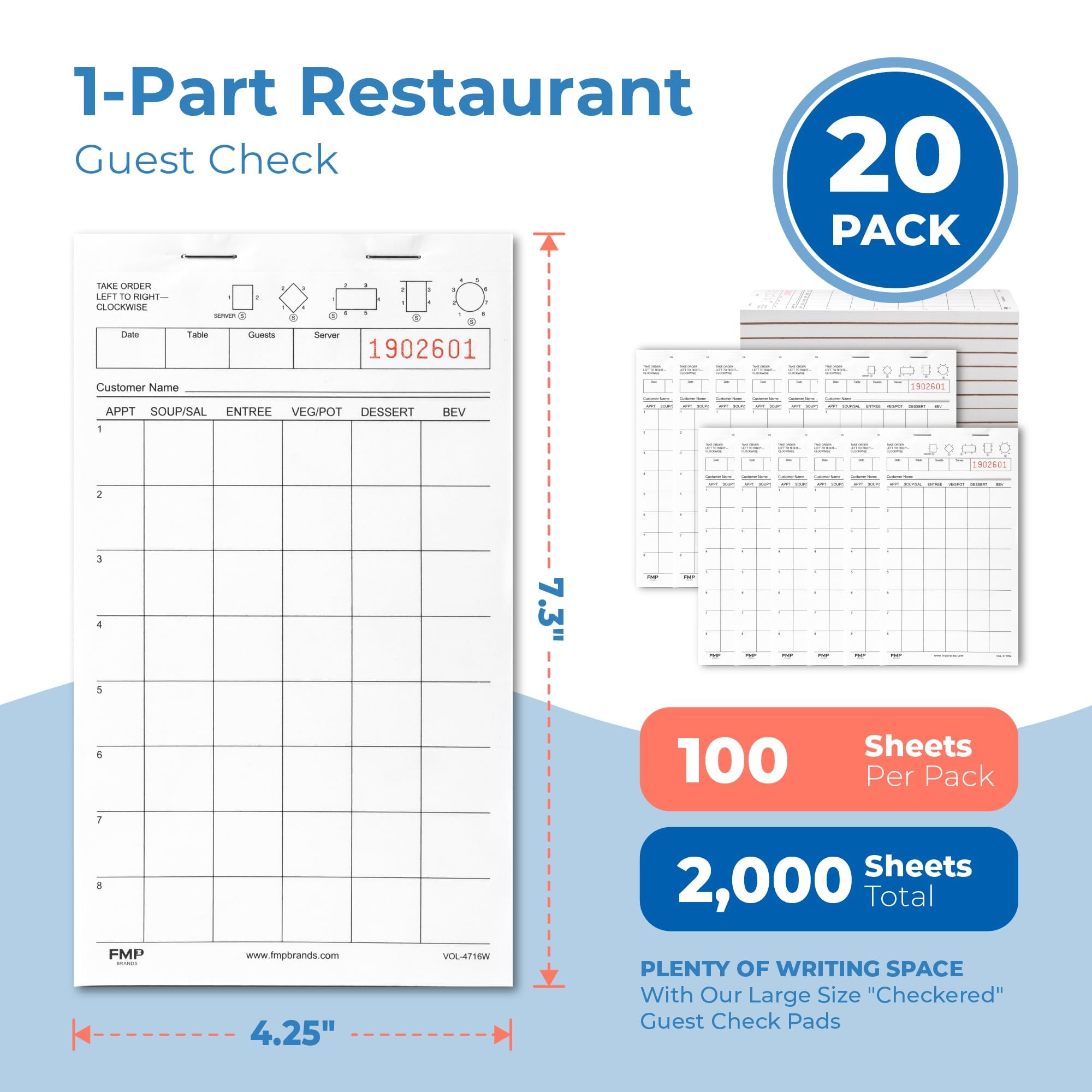 [20 blocs, 100 hojas/bloc] Bloc de notas para camarero y camarera, bloc de notas para comensales, camiones de comida, bares, cafetería y servicio de entrega