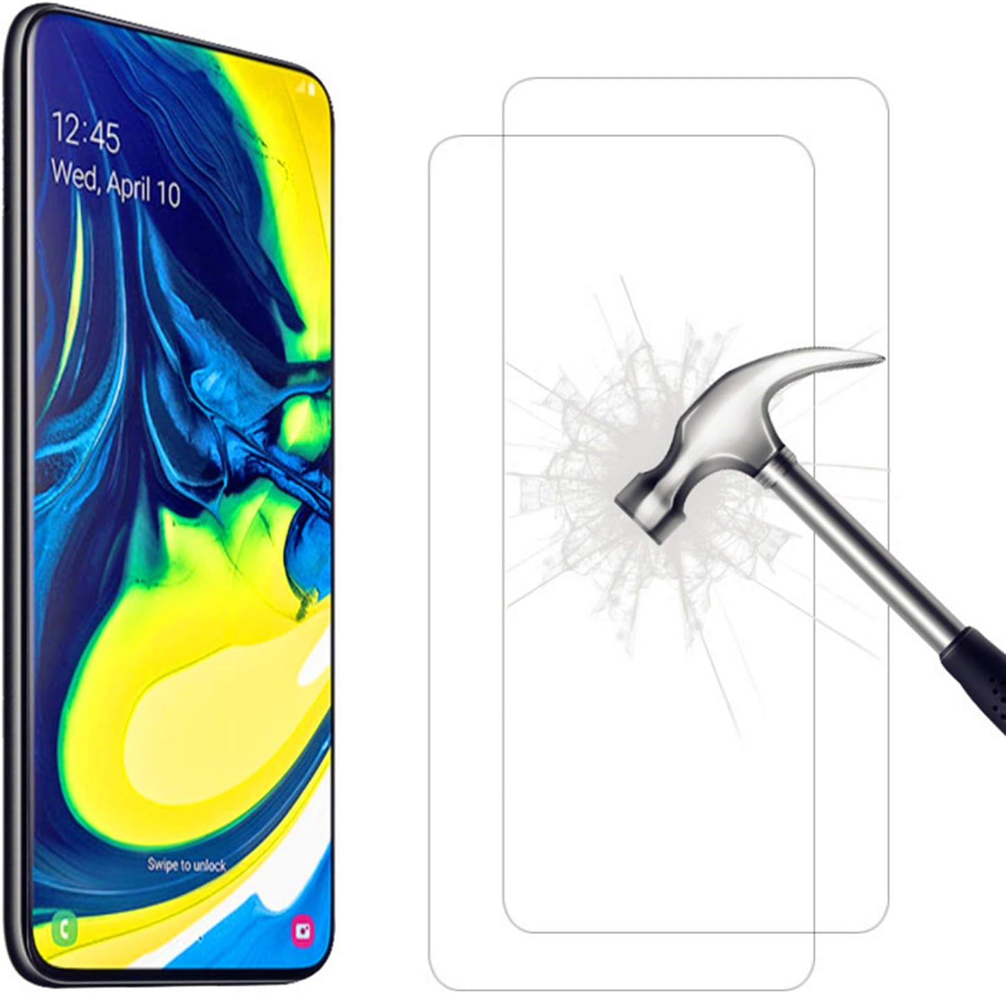 AHABIPERS Tempered Glass for Samsung Galaxy A80 Screen Protector, Easy Bubble-Free Installation, 9H Hardness, 99.99% HD Clarity Tempered Glass Protector for Galaxy A80-2 Pac