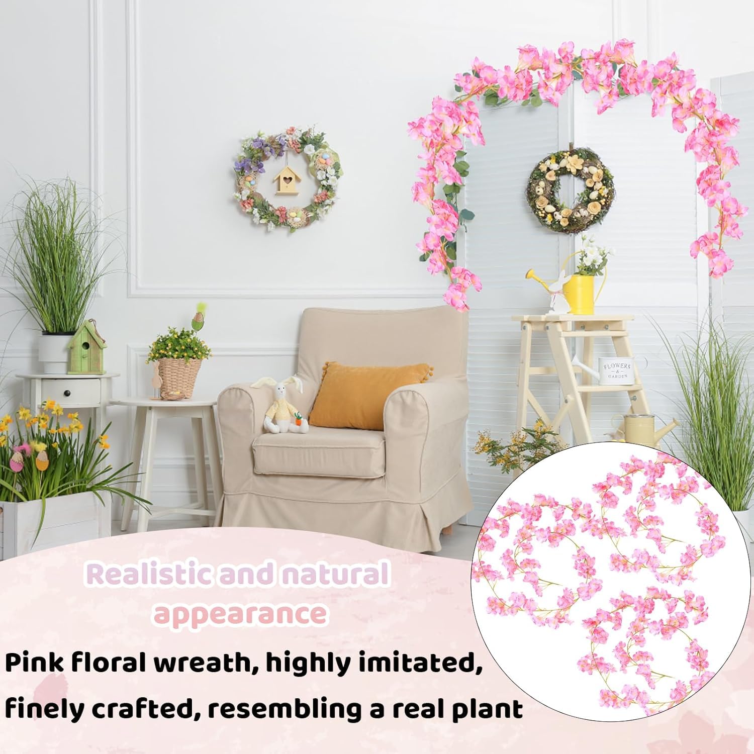 Ghirlanda Di Fiori Artificiali In Rattan 1,5 M – Rosa Chiaro – Decorazione Casa E Matrimonio - 5