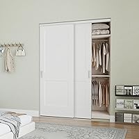 JUBEST 72x80 Inch White Primed 2-Panel Shaker Bypass Sliding Closet Door with Hardware - Pre-Drilled, Paintable, Warp-Resistant