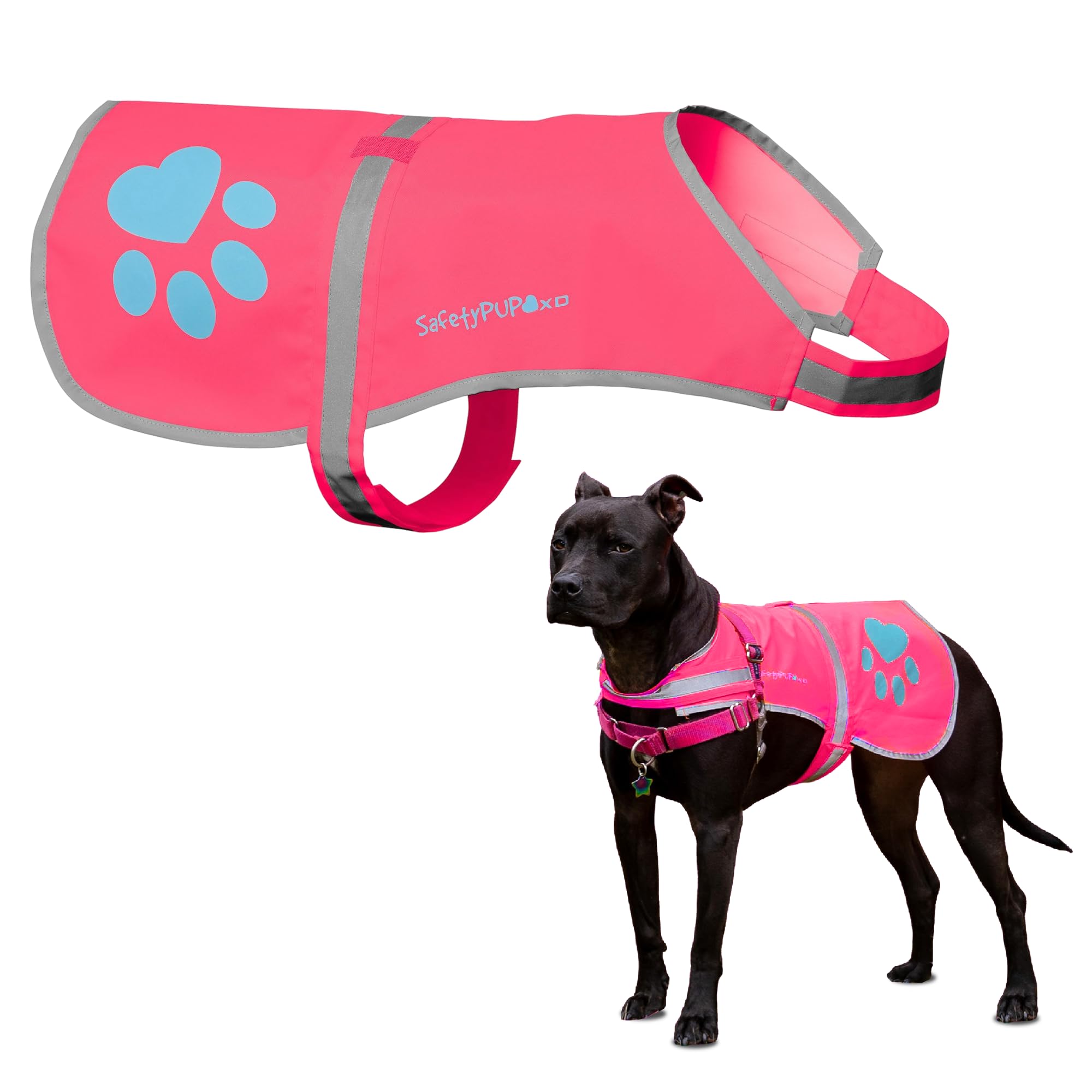SafetyPUP XD Dog Reflective Vest – Hi-Vis Fluorescent Visibility That Helps to Safeguard Your Pet On/Off Leash in Urban & Rural Areas (Pink, Medium)