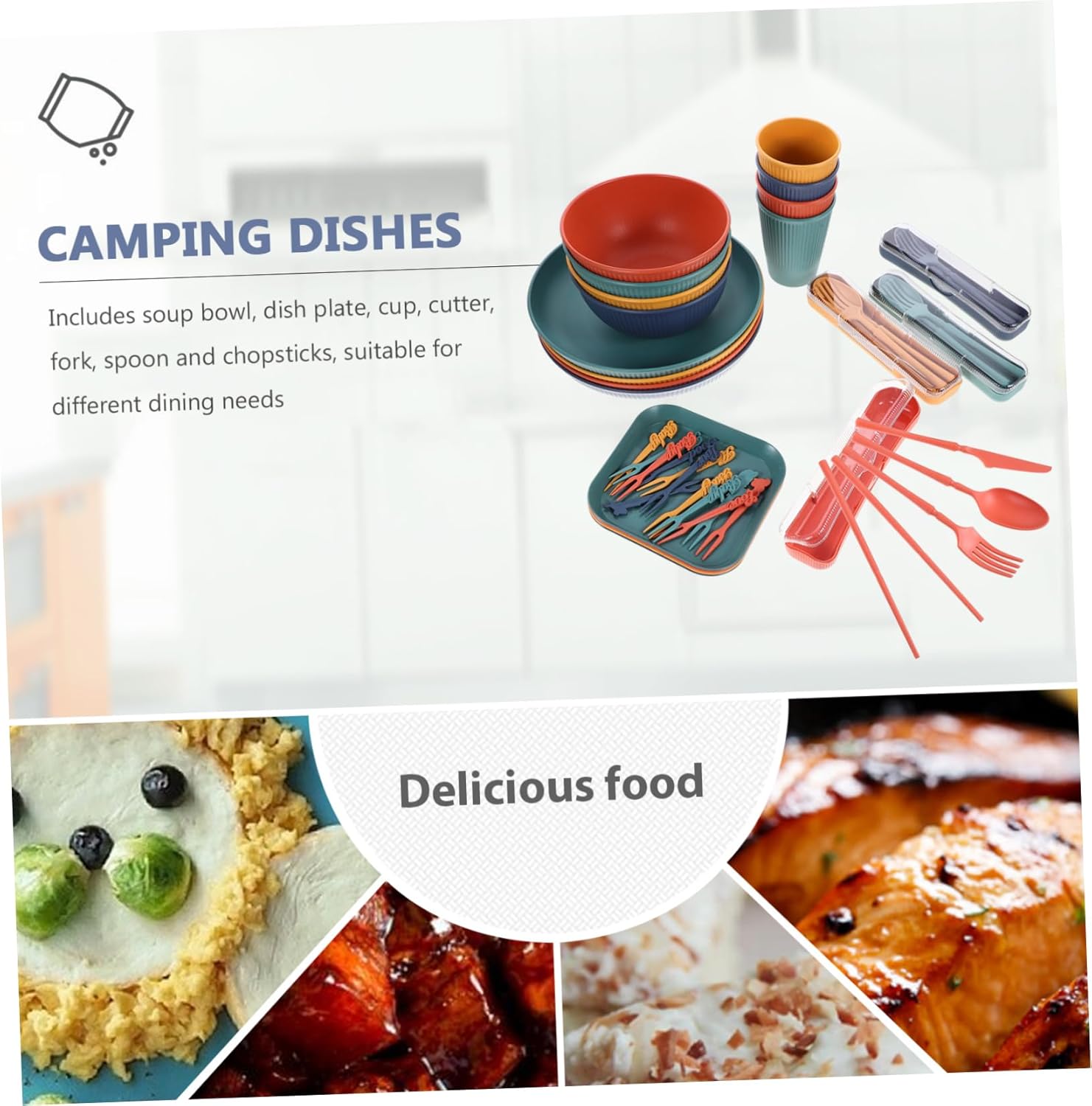 Wheat Straw Outdoor Dishware Set Reusable Portable Tableware Kit with Cutlery for Picnics and Camping Easy to Clean Lightweight Dining and Travel