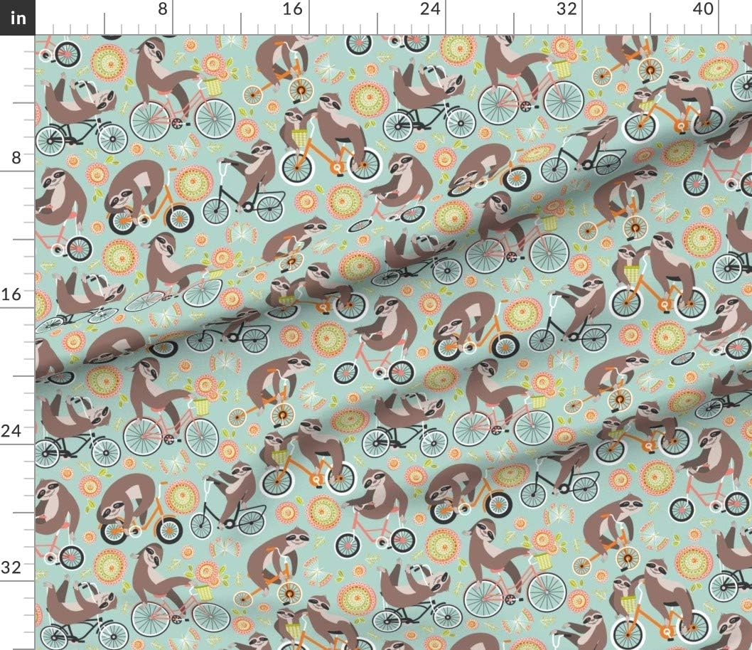 Spoonflower Fabric - Sloths Bikes Cycling Bicycle Bike Sloth Animal Printed on Petal Signature Cotton Fabric by The Yard - Sewing Quilting Apparel Crafts Decor