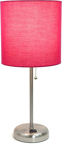 Miniatura 5 de Limelights LT2024-PNK-2PK - Lámpara de palo con toma de carga y pantalla de tela, paquete de 2, color rosa