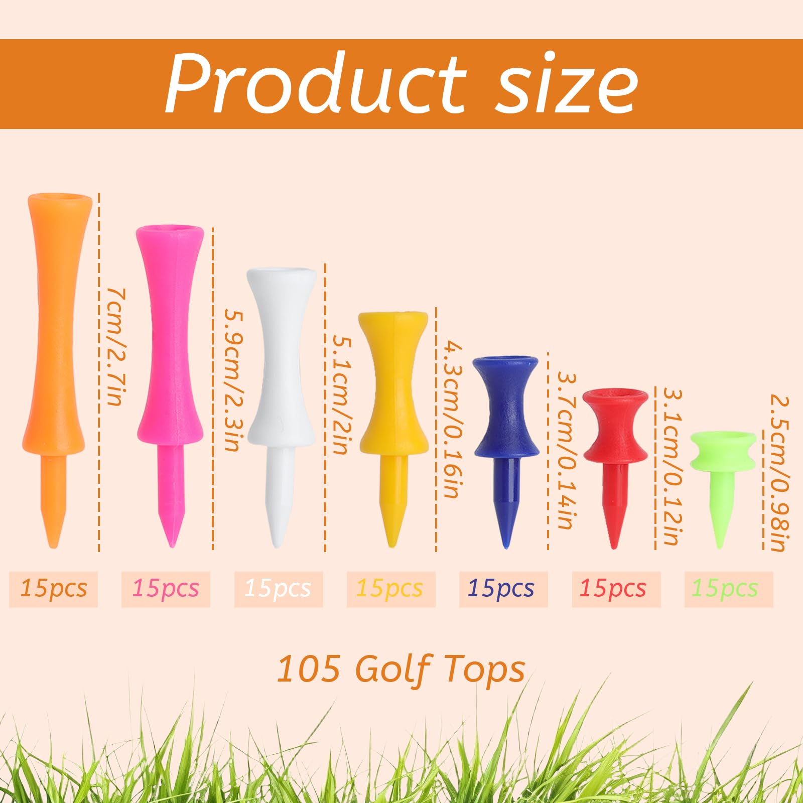 105 Pièces Tees de Golf Plastique, Tee Golf Résistant en PP, 7 Couleurs et Hauteurs, Tee de Golf Entraînement - 3