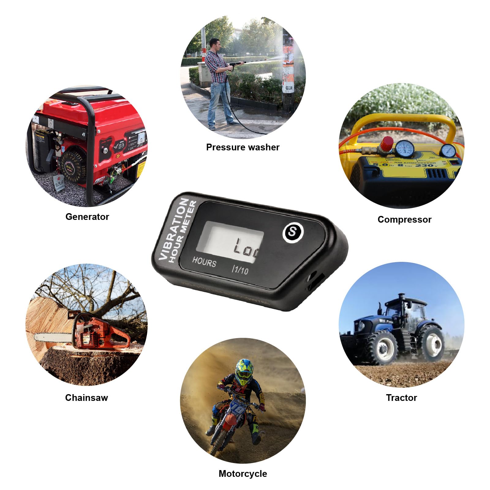 Runleader RL-HM016B Compteur d'heures à vibration LCD | étanche IP68 sans fil avec verrouillage écran et fréquence réglable pour tondeuse, générateur, moto, tronçonneuse