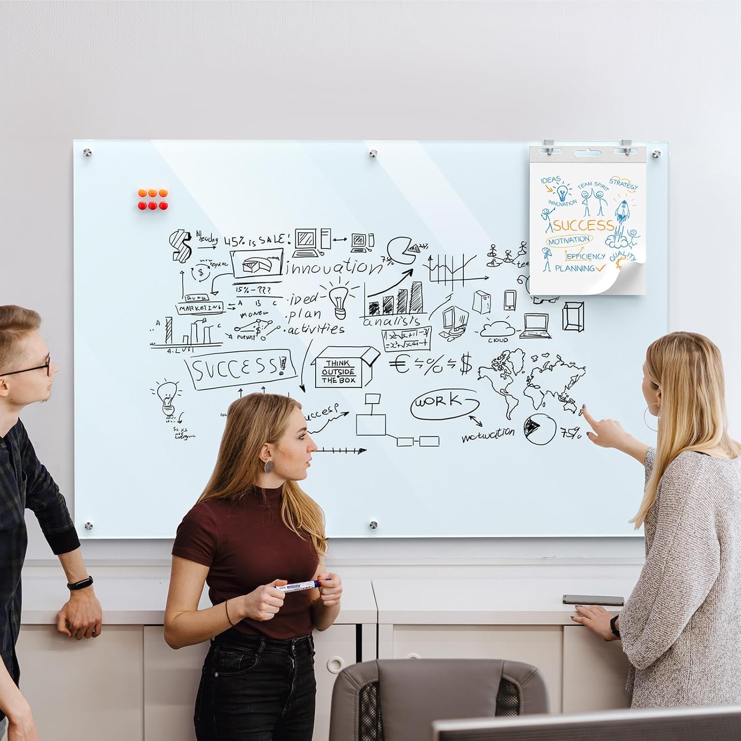 MaxGear Glass Whiteboard Wall Mounted, Frameless Magnetic Dry Erase Board, Tempered Glass, Steel-Backed, Non-Porous Smooth Surface, Floating Design, Accessories Included, for Office Home Classroom