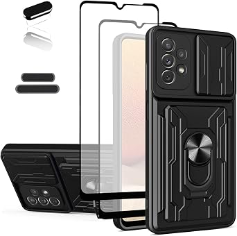 Wallet Case for Samsung Galaxy A324G 6.4 Inch, Credit Card Business Card Slot Sliding Door Hides Portable Design, Double Layer Hybrid Military Grade Rugged Shock Resistant Drop Case Black