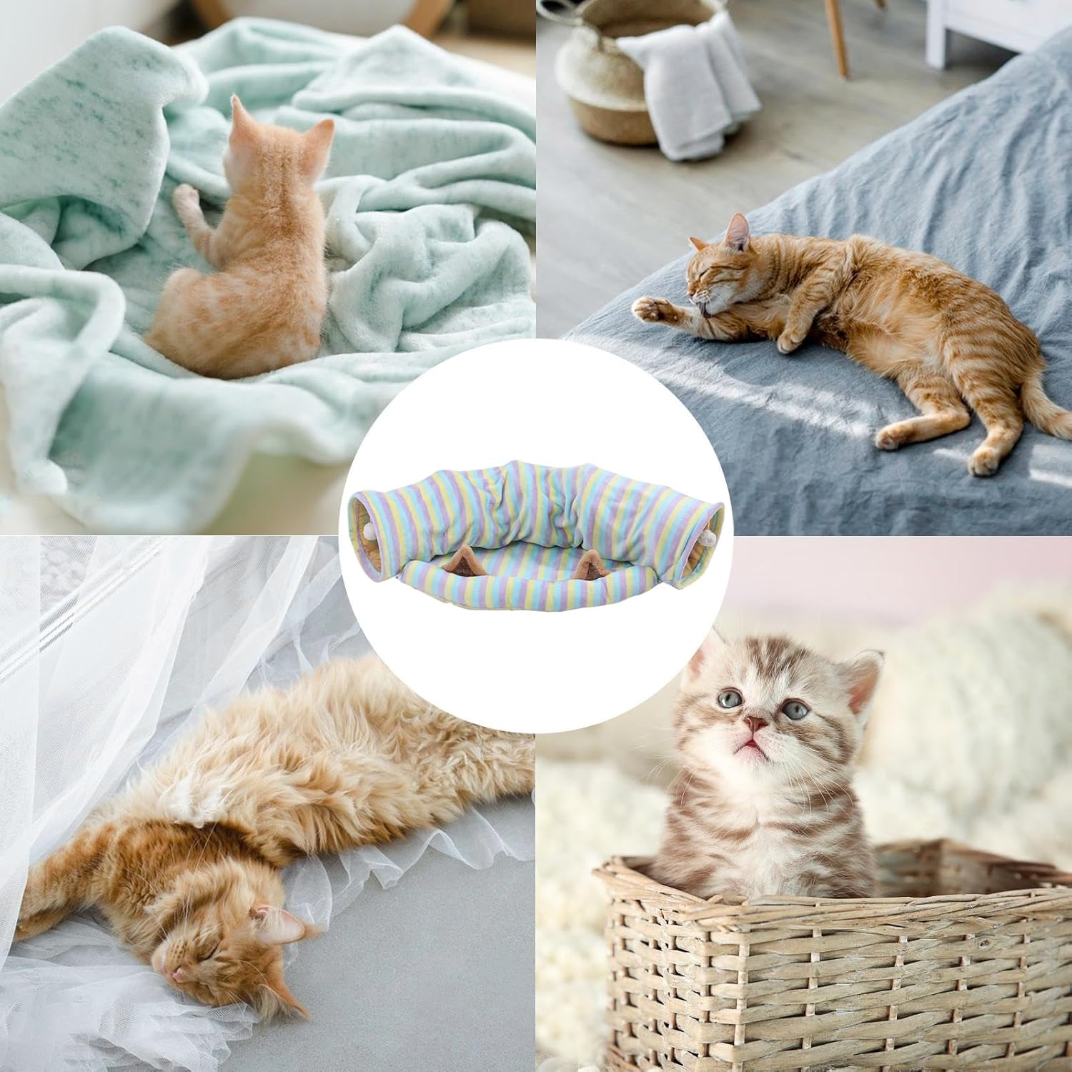 Cat Tunnel – Large Foldable Playhouse Puzzle Toy, Colorful Stripes Cat Activity Tube, Interactive Toy for Cats, Easy to Use Play Accessory for Kitten Pet Birthday Christmas Party Small Animals Chasing