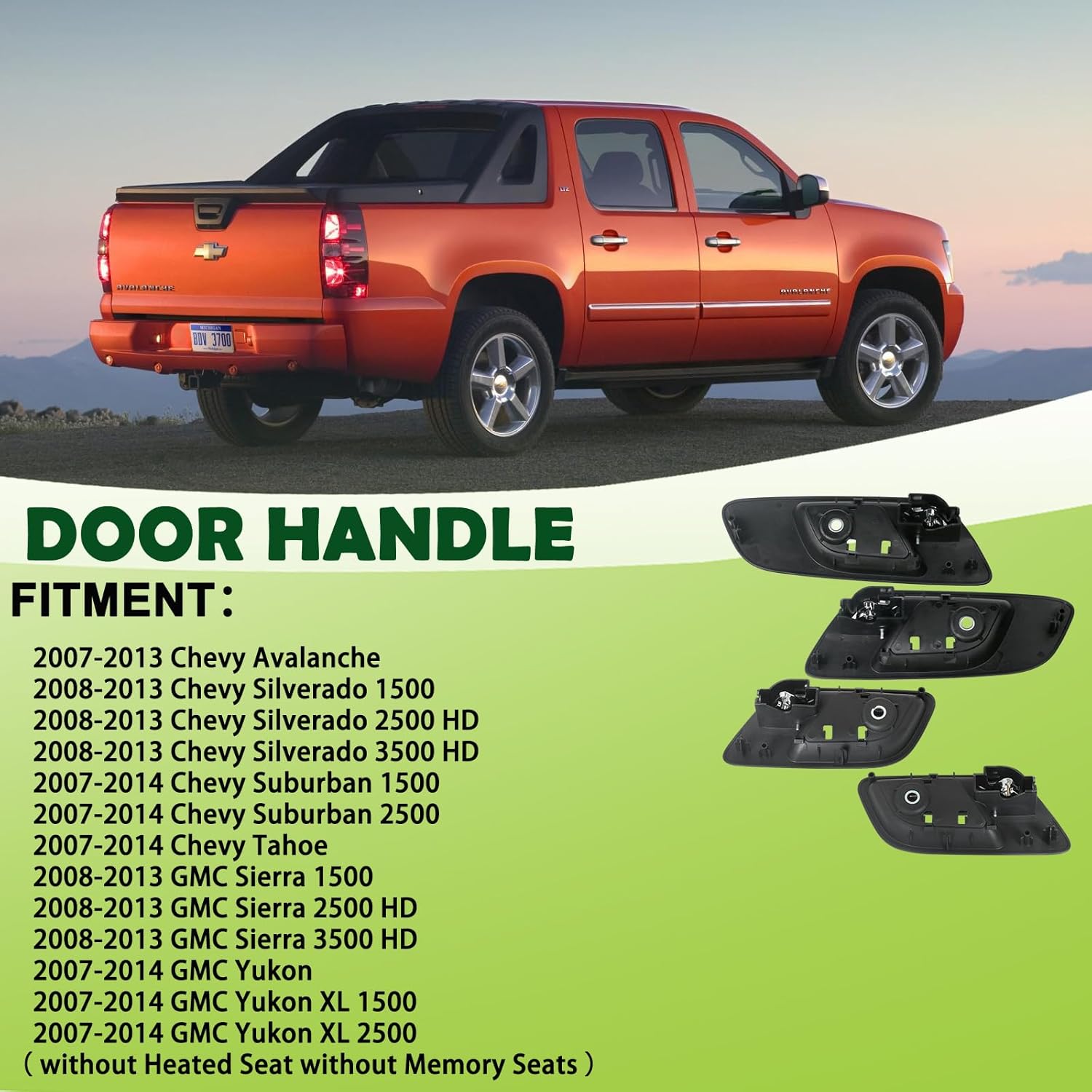 4pcs Interior Door Handles Front Rear Left &Right Side Black Compatible with 2007-2014 Chevrolet Chevy Silverado Avalanche Suburban Tahoe, GMC Sierra Yukon Replaces 15939073