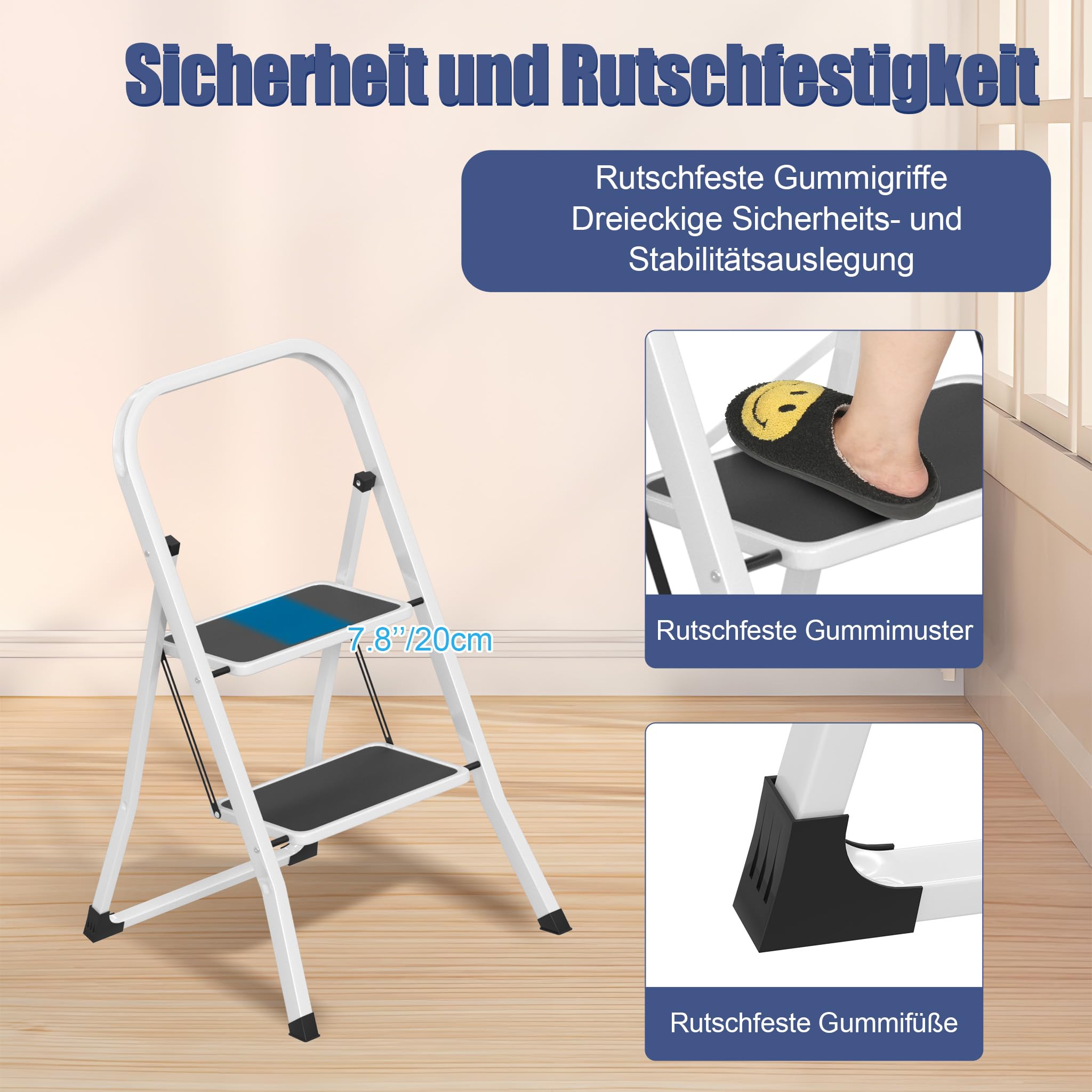 Trittleiter 4 Stufen klappbar Stehleiter Metall stabil