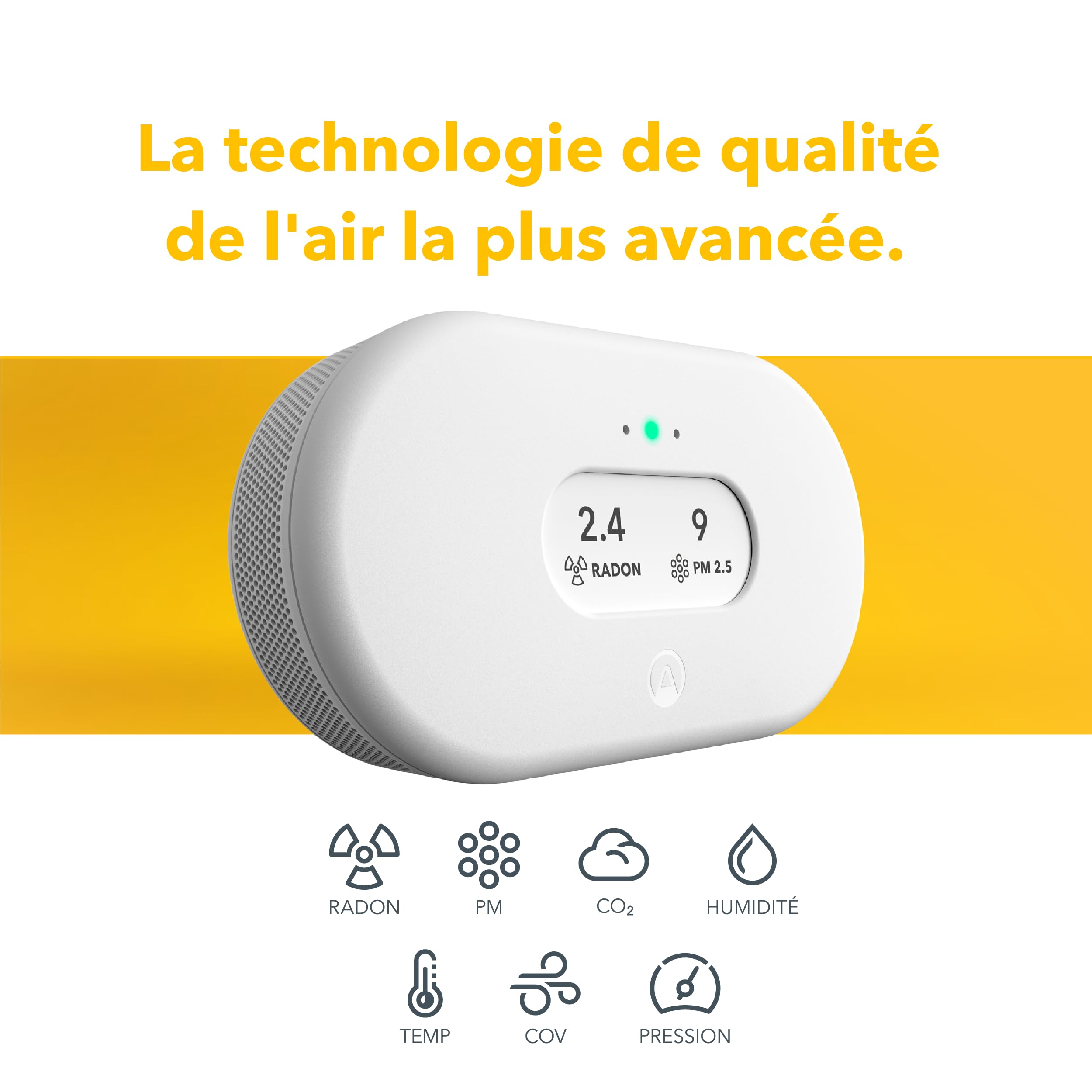 Airthings 2960 View Plus - Détecteur de Radon et de la Qualité de l’Air avec Détecteur de Particule Fine, CO2, COV, Humidité et Température, Application Mobile, Wifi et Notifications