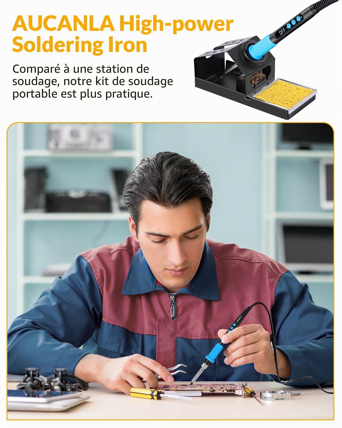 Kit de fer à souder, fer à souder haute puissance 100 W, chauffage rapide, affichage numérique, contrôle précis de la température 180 ℃ à 500 ℃, kit de soudure portable avec capuchon de protection