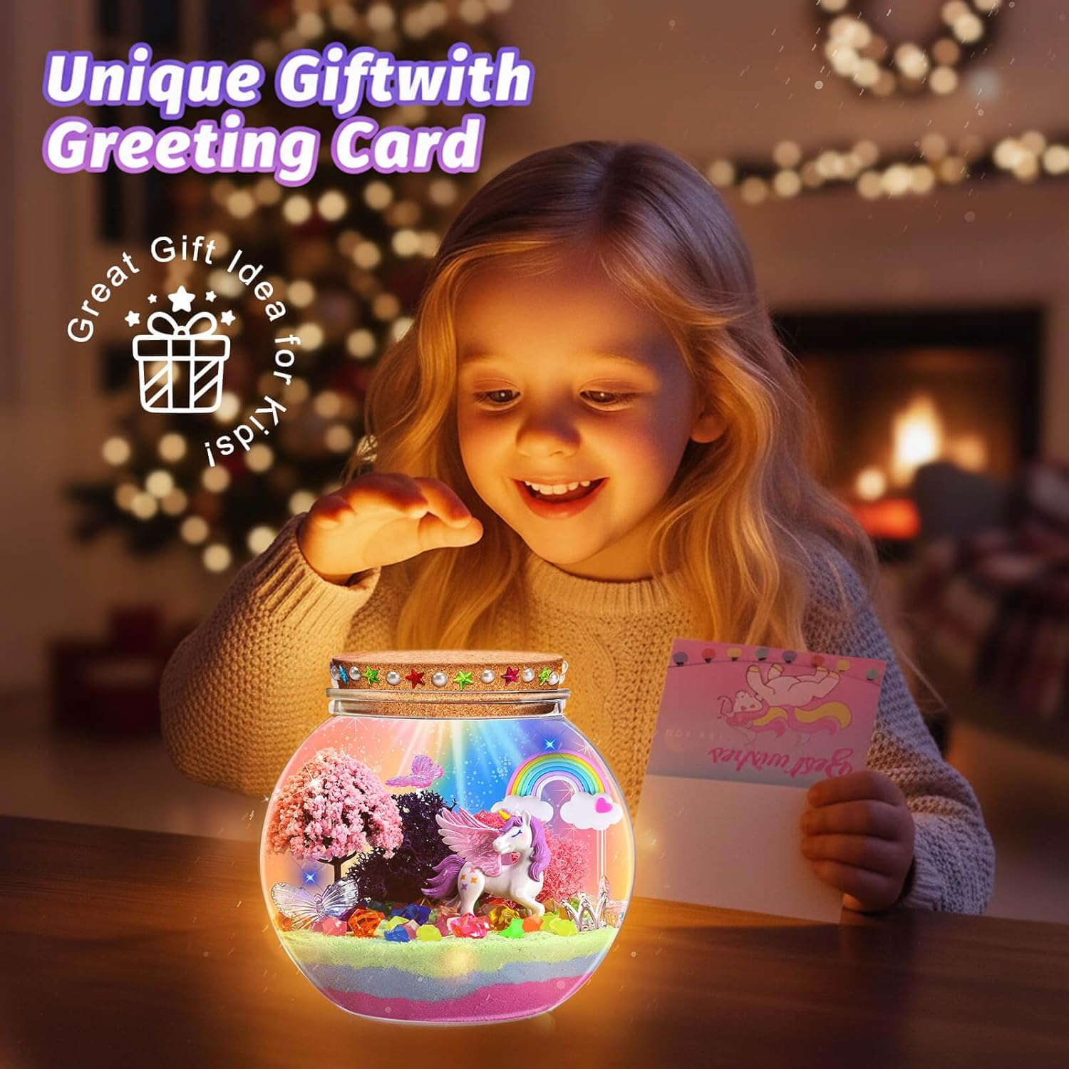 Unicorn Light-Up Terrarium Kit for Kids - Multicolor LED Night Light Birthday Gifts - Unicorn Toys for Girls Ages 4-6 7 8 9 10 Year Old - Kids Arts and Crafts Kit, Easter Ideal Gifts - Image 6