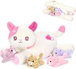 Onsoyours Original 5PC Cat Stuffed Animals with Babies Inside, Kawaii Kiity Plush with Mommy & 4 Kittens - Cute Plushies Toys for Girls Kids (White)