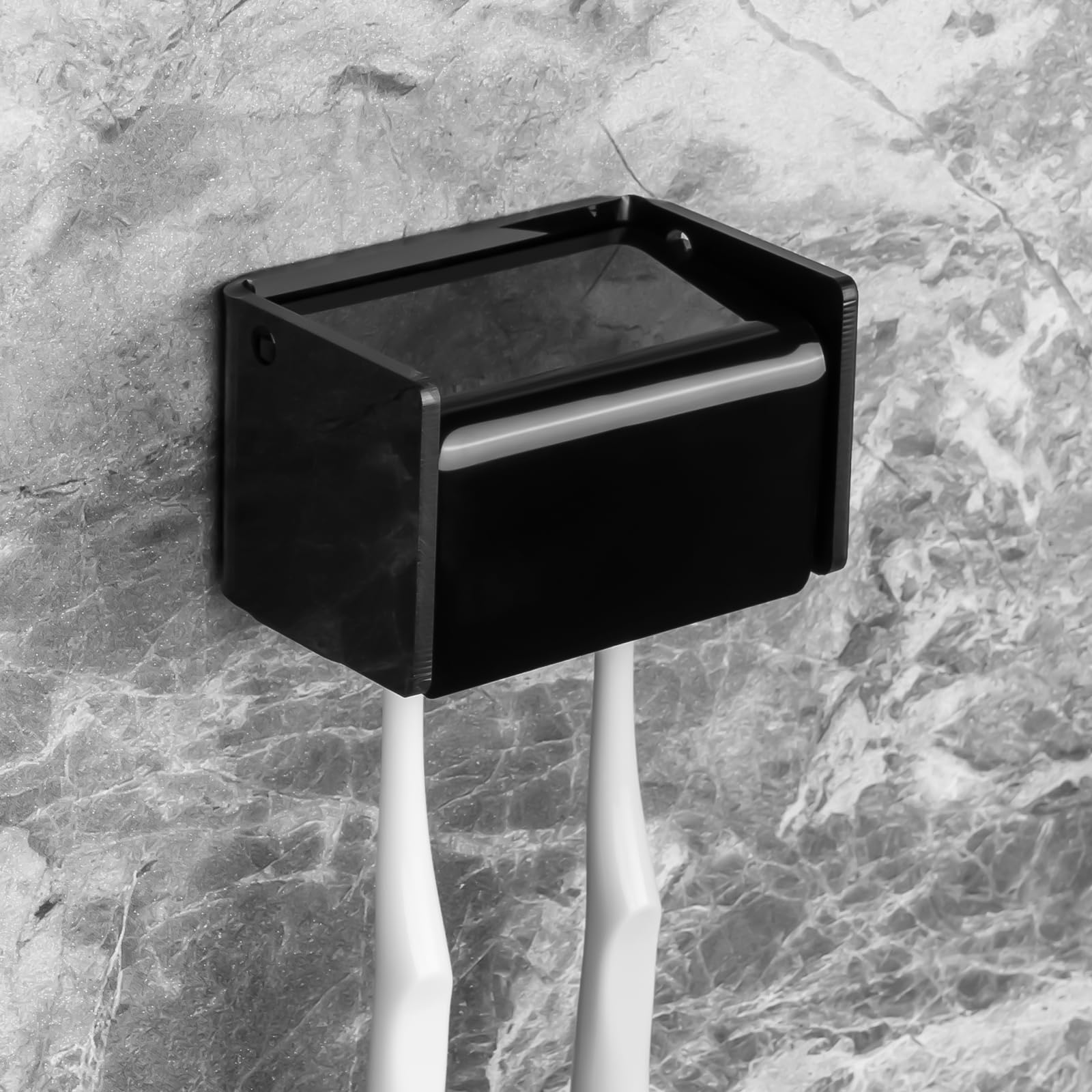 Soporte para cepillo de dientes montado en la pared con cubierta para baño, organizador de almacenamiento de cepillos de dientes con 2 ranuras para ducha, estante autoadhesivo para dormitorio, armario
