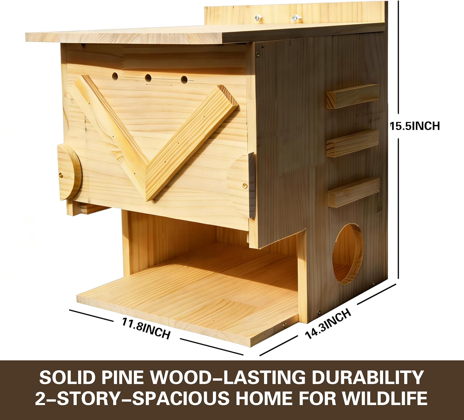 Premium Solid Wood 2-Story Squirrel House – Handcrafted Wooden Nest Box with Mounting Kit for Tree, Fence, or Backyard