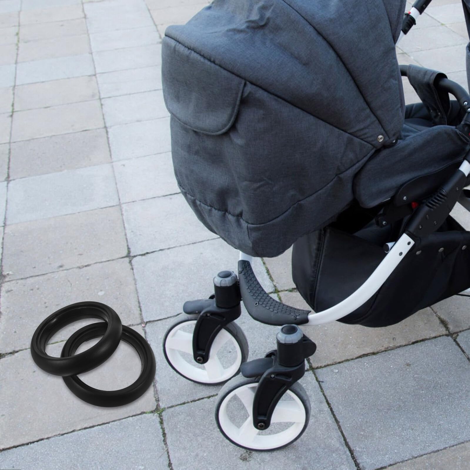 2 Pneumatici Esterni per Passeggino in Gomma Nera da 5 Pollici Assorbimento degli Urti e Aderenza, Sostituzione Facile per Ruote Anteriori e Posteriori