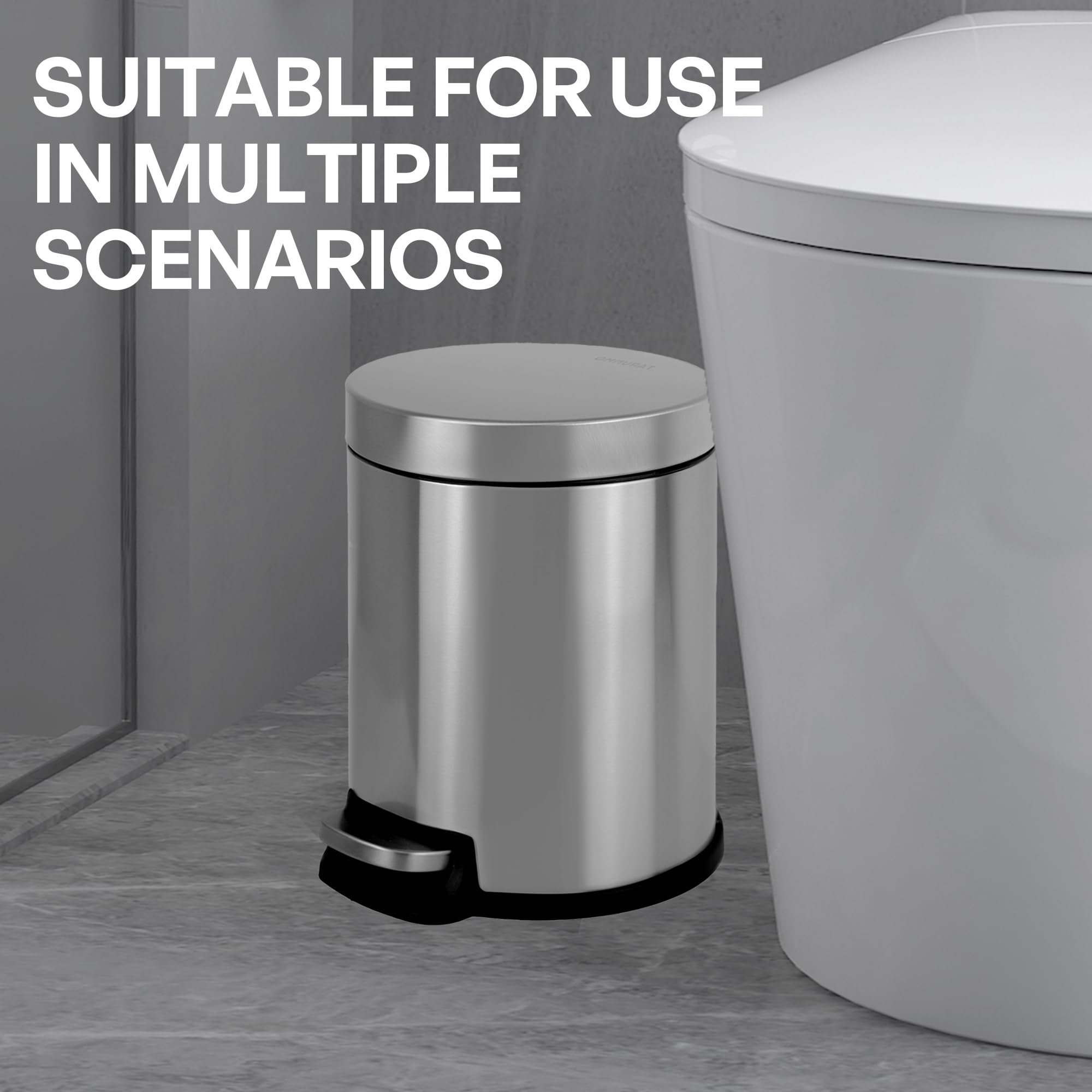 Restmülleimer Deckel Aus Edelstahl,Mülleimer Soft-Close,5L Trash Bin Tretmülleimer Mit,Toilet Trash Bin 5L Herausnehmbarer Innenbehälter (Original, 5L)