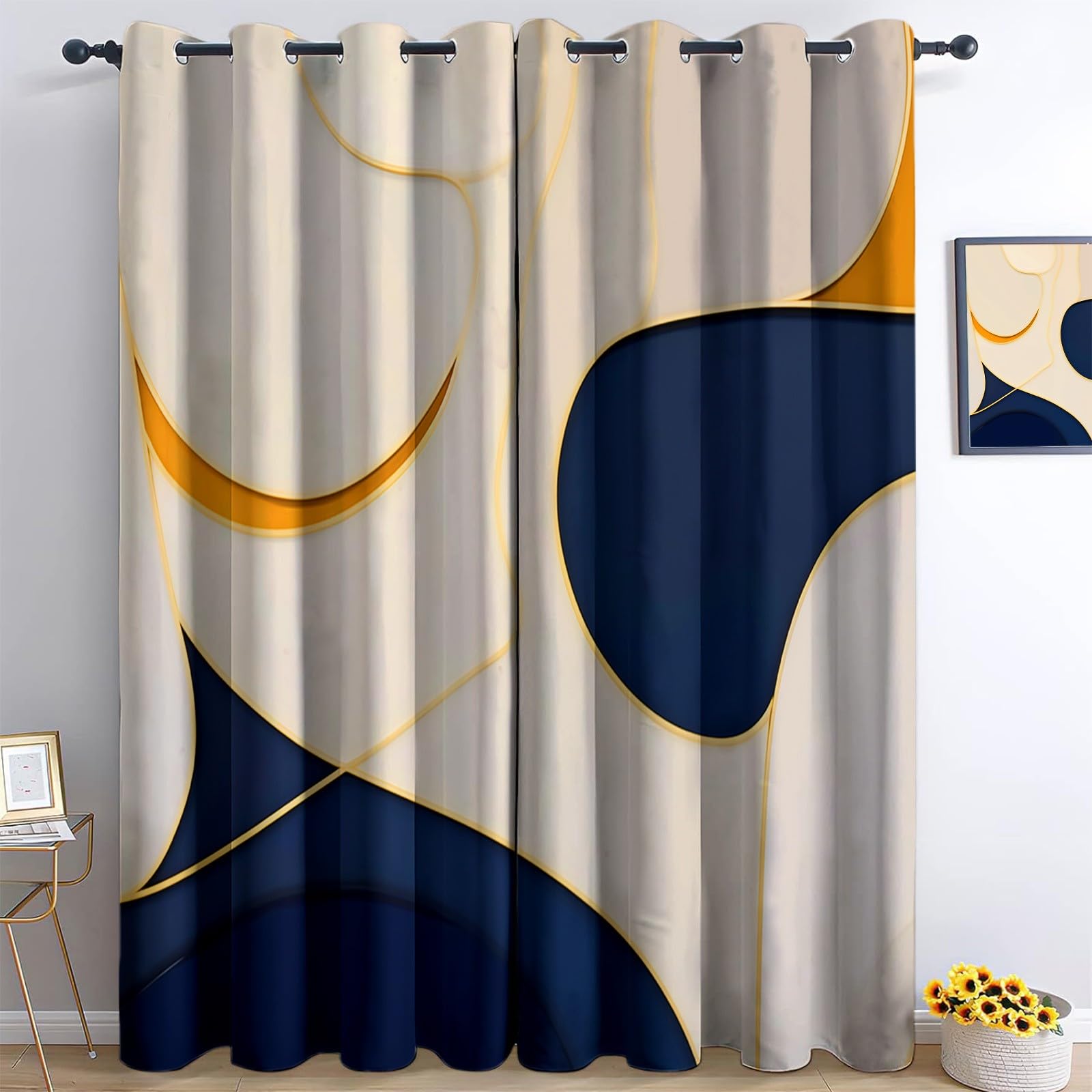 Rideau occultant beige 140x175 cm dégradé géométrique thermique isolant lot de 2