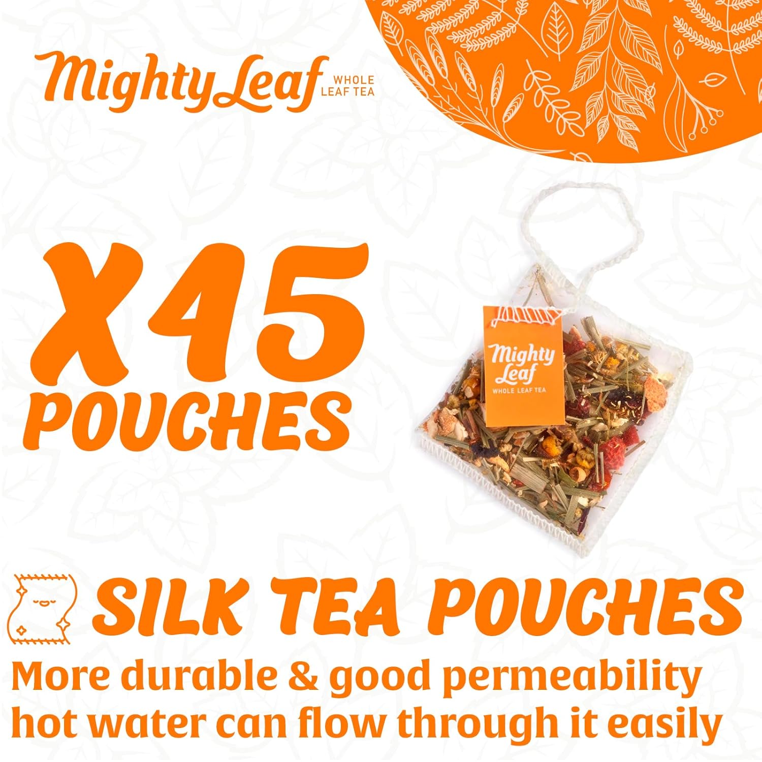 Mighty Leaf Chamomile Citrus Herbal Tea – 45 Count (3 Packs of 15) Whole Leaf Pyramid Tea Bags – Caffeine-Free Soothing Blend with Citrus & Floral Notes