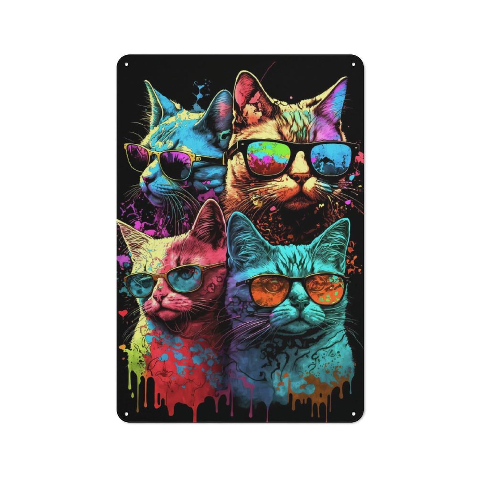 Junmoney Cool Cats Metal Plaque 30X20cm With For Garage Wall, Retro Decor, For Garage Decor Collectors Refreshing A Room In Autumn